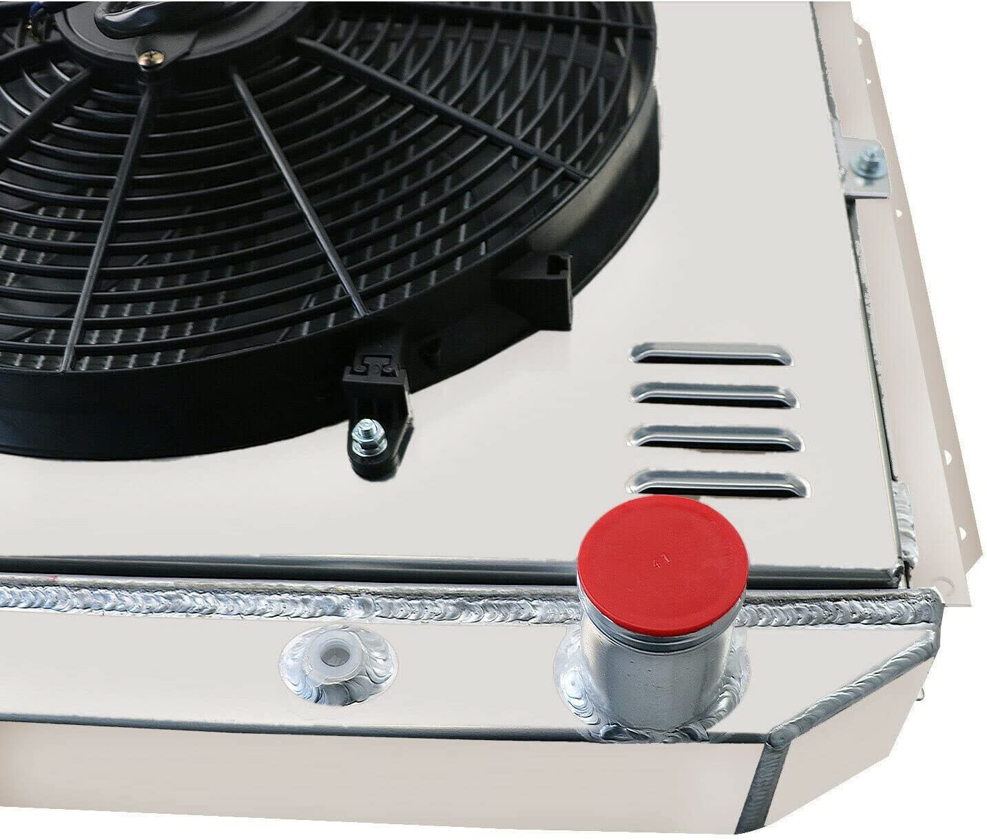 62MM All Aluminum Radiator for 1953-1956 Ford F100 F250 F350 Pickup Trucks - Compatible with L6 & V8 Engines, 4-Row Cooling System with Electric Fan Shroud & Thermostat Kit - Perfect for Classic Truck Restoration & Hot Rod Upgrades