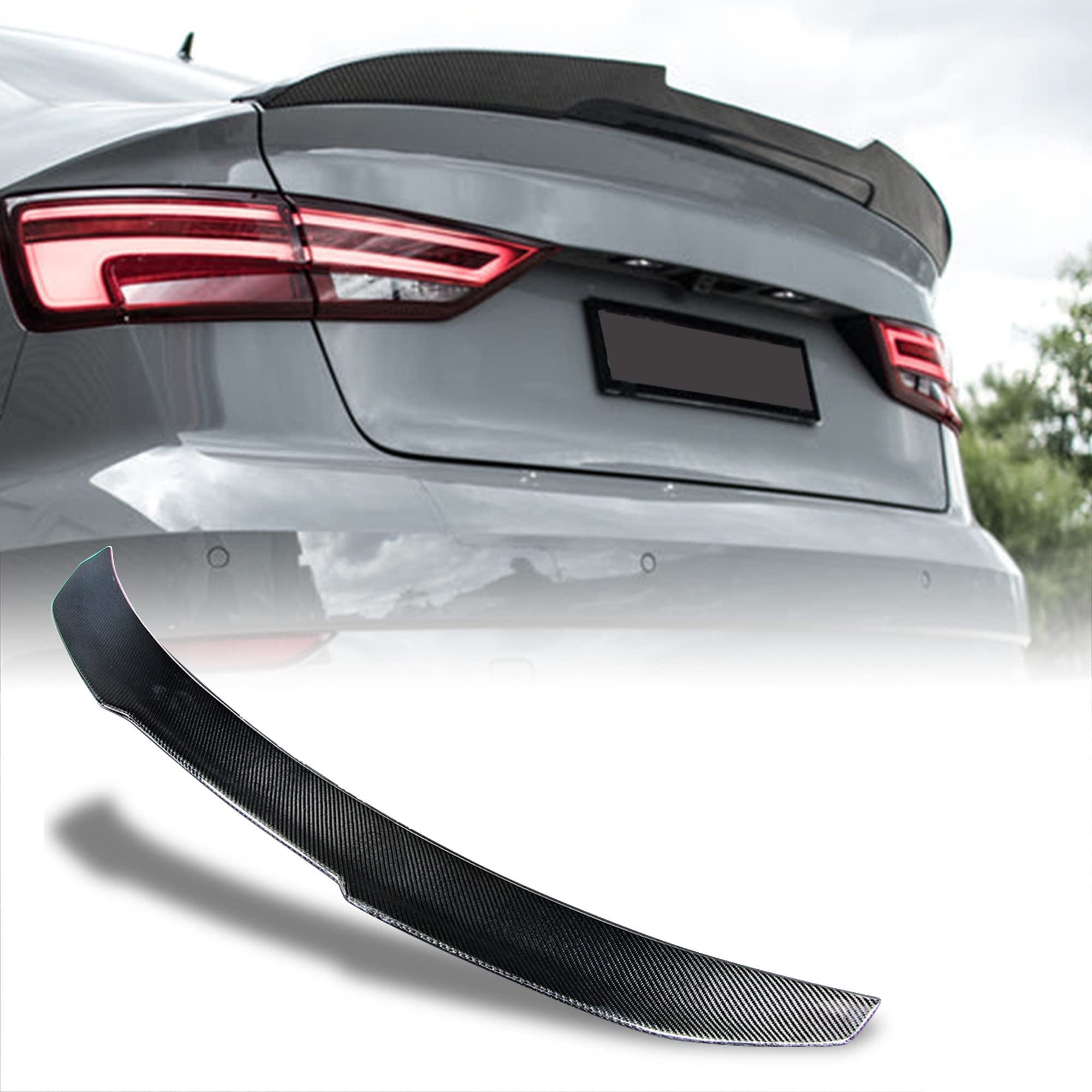 AeroBon Real Carbon Fiber Trunk Spoiler for 2013-2020 Audi A3 S3 RS3 8V Sedan (H Style) - High Performance Rear Wing Spoiler - Enhances Aerodynamics & Sporty Look for Street Racing & Car Shows