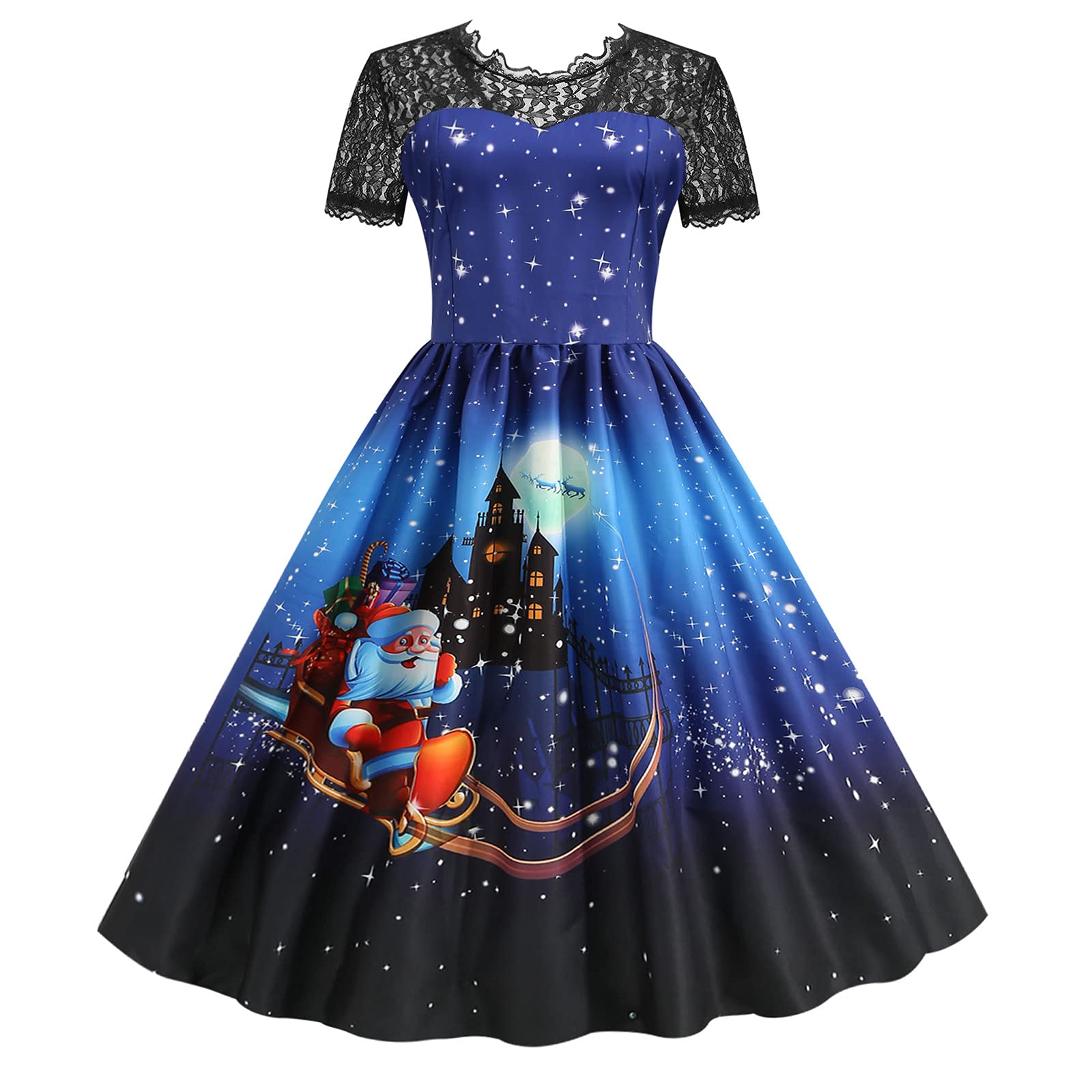 Elegant Women's Lace Cocktail Dress - Christmas Party, Fall Formal, Short Sleeve Santa Dress - Plus Size Evening Gown for Prom, Holiday & Special Occasions