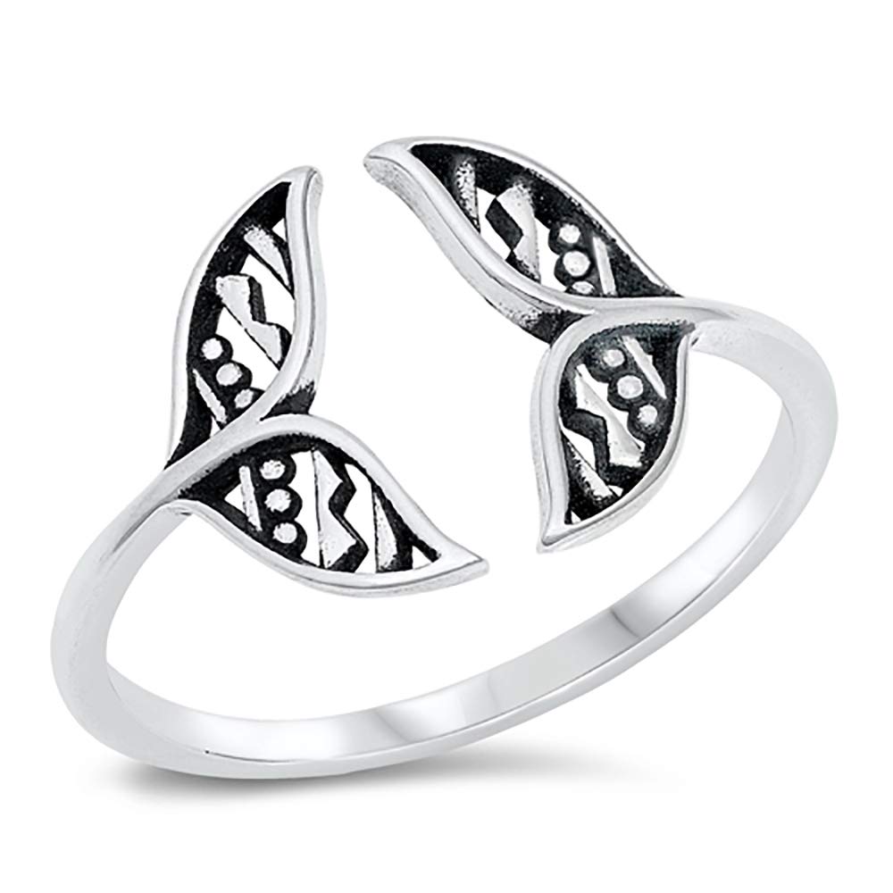 Sterling Silver Double Whale Tail Ring for Women - Elegant Ocean Jewelry - Perfect for Beach Parties, Gifts & Everyday Wear