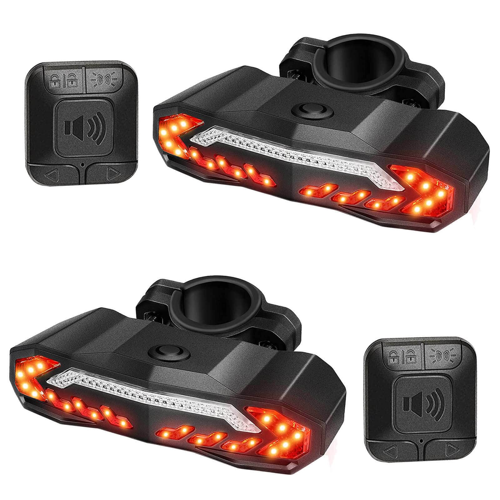 2 Pack Bike Alarm Taillight with Electric Bell & Anti-Theft Features - USB Rechargeable Bicycle Rear Light with Turn Signals, Automatic Brake Light & Remote Control for Enhanced Cycling Safety | Perfect for Night Riding, Commuting & Urban Cycling