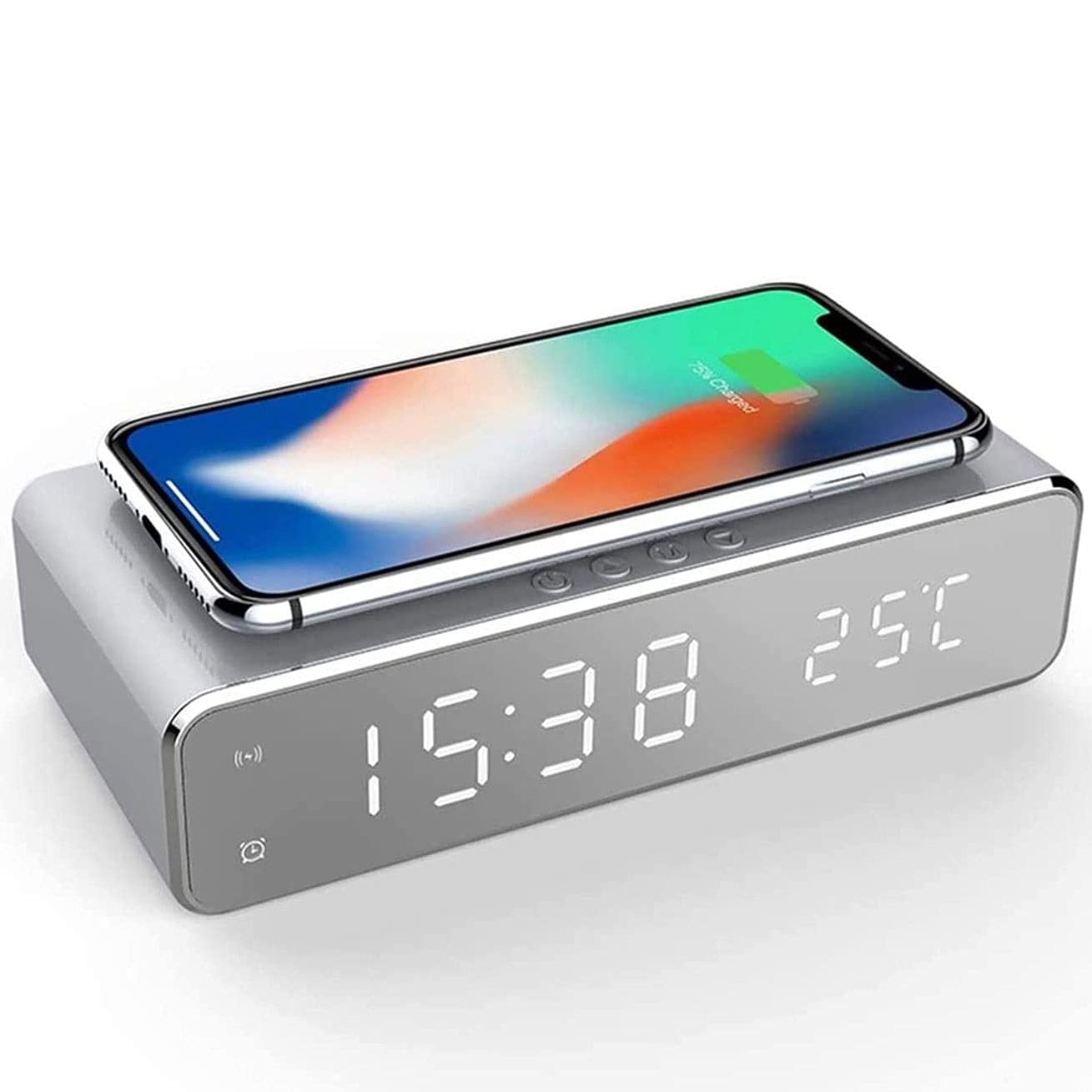 NesRabbit Bluetooth Alarm Clock with Wireless Charger, USB Port, Dual Alarm, Dimmable LED Display & Sleep Timer - Bedside Digital Clock for Bedroom, Office, Travel | Perfect for Charging Phones & Playing Music While Sleeping