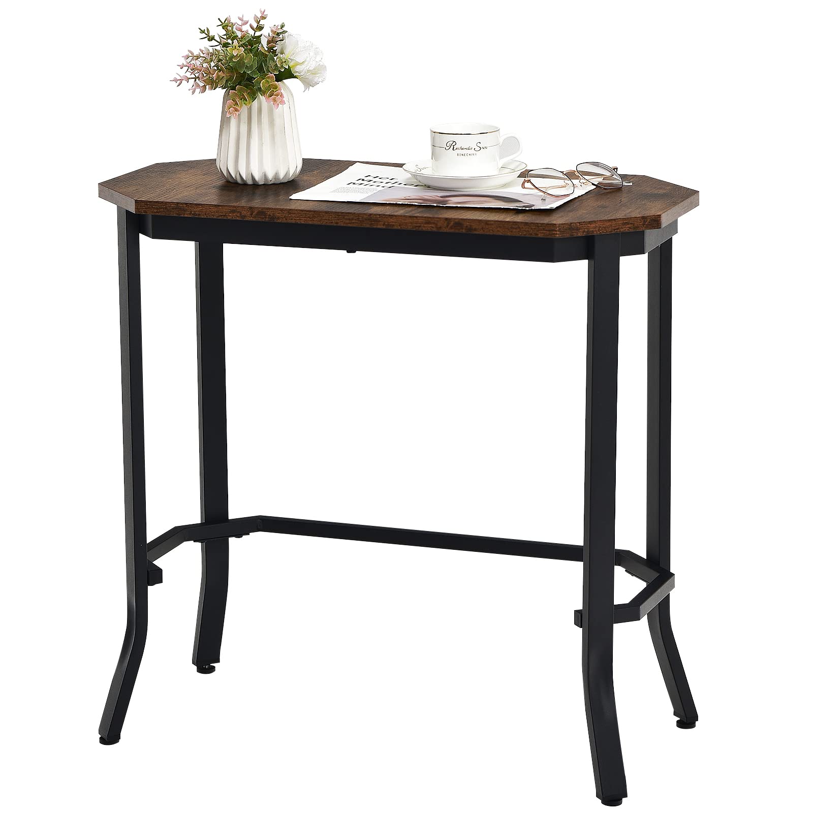 Tangkula Narrow Sofa Side Table - Slim Industrial End Table with Sturdy Metal Frame & Adjustable Foot Pads, Rustic Brown Nightstand for Bedroom, Living Room, Balcony & Entryway - Perfect for Small Spaces, Coffee Table Alternative & Modern Home Decor