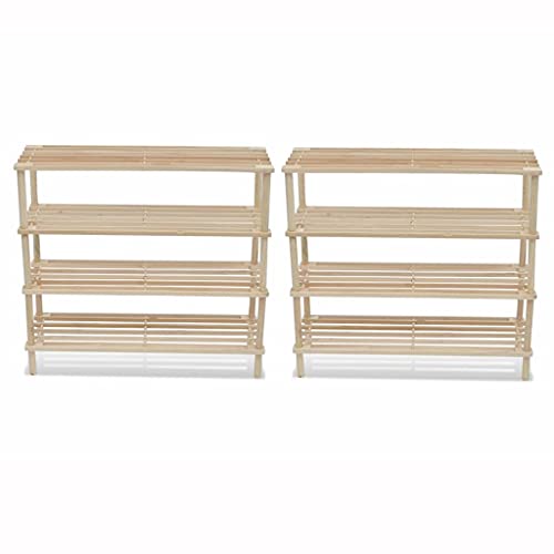 2-Pack Solid Fir Wood 4-Tier Shoe Rack Organizer - Beige Color for Entryway, Closet & Bedroom Storage Solution
