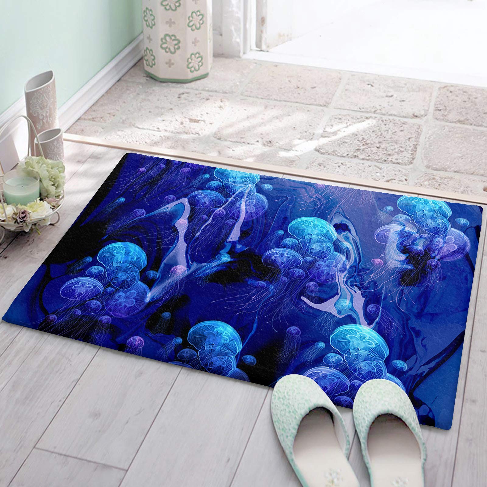 Magic Fantasy Jellyfish Microfiber Bath Mat - Soft Fluffy Non-Slip Shag Rug for Bathroom & Shower (18x30 Inch) | Machine Washable Tub Floor Mat - Perfect for Kids' Rooms & Coastal Themed Decor