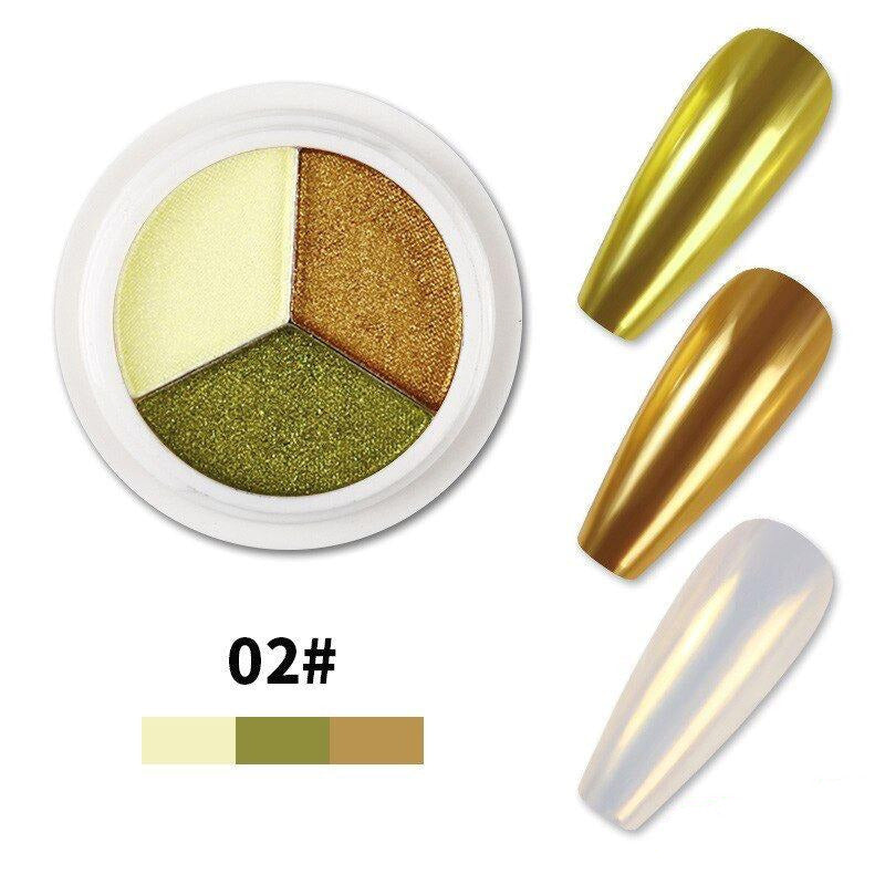 Premium Solid Mirror Chrome 3-Color Pigment Set for Nail Art, Automotive Paint & DIY Crafts - High Shine Metallic Powder for Professional & Home Use