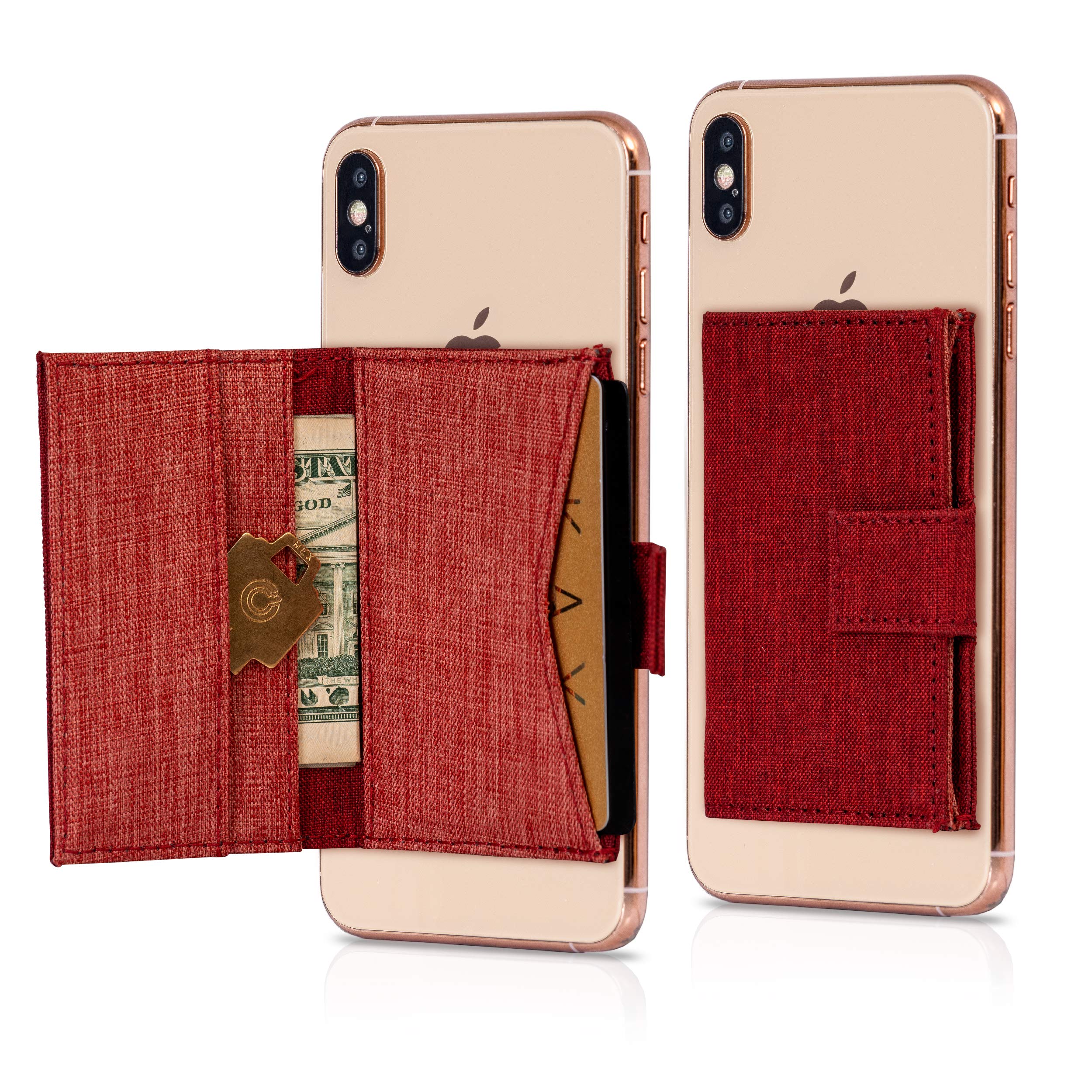 Stick On Cell Phone Wallet & Card Holder for iPhone - Slim RFID Blocking Phone Case Accessory (Red/Orange) | Perfect for Travel, Shopping & Everyday Use