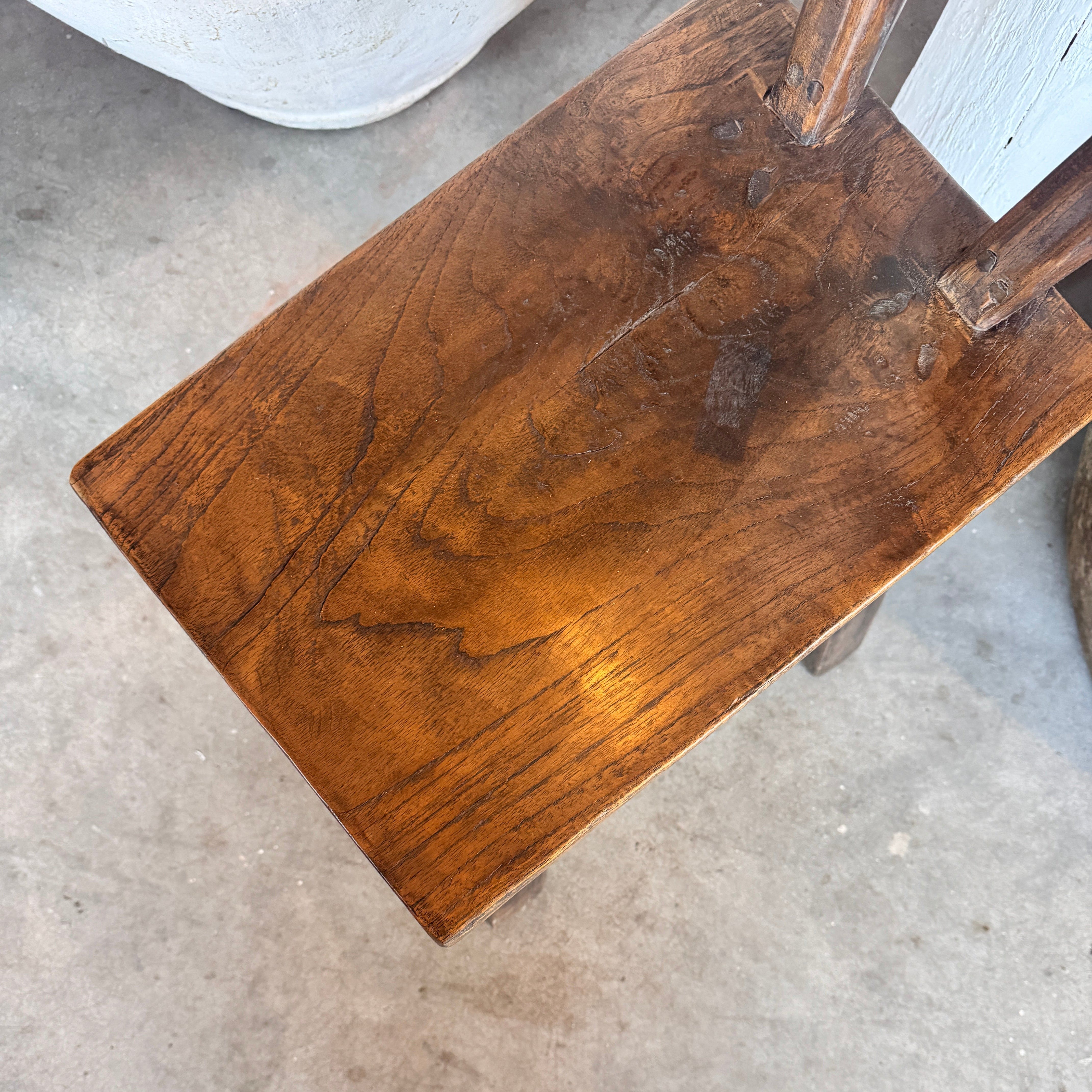 Handcrafted Teak Wood Stool with Back Support - Rustic Home Decor, Outdoor Patio Furniture, Bar Stool for Kitchen & Garden Use