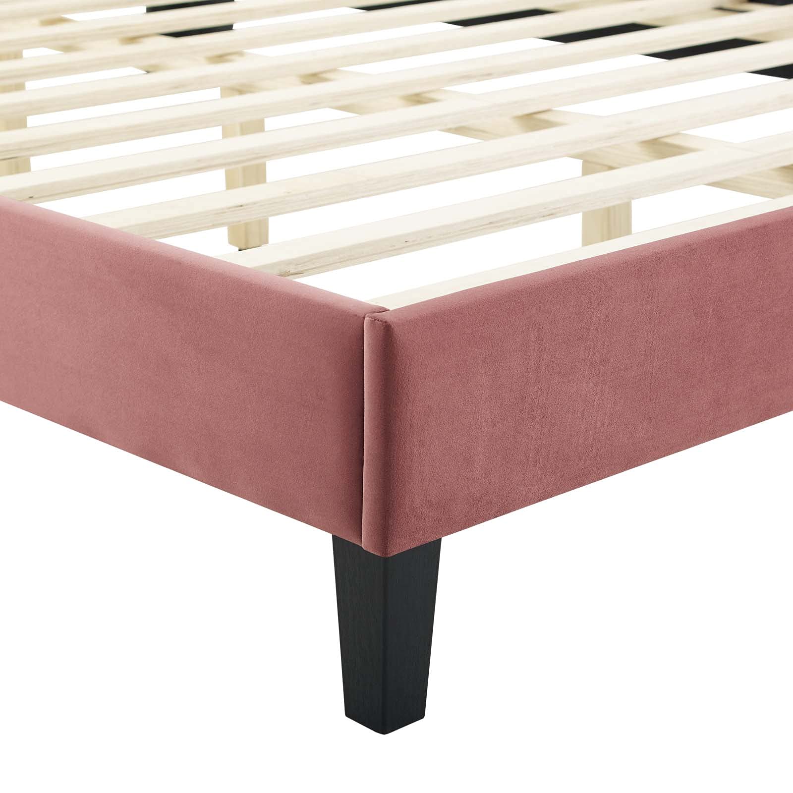 Modway Peyton Performance Velvet Queen Platform Bed Frame - Dusty Rose Upholstered Bed with Wooden Slats | Perfect for Modern Bedrooms & Master Suites