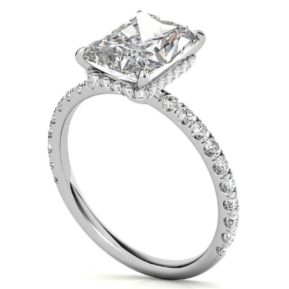 10K Solid White Gold Handmade Engagement Ring for Women - 2.0 CT Emerald Cut Moissanite Diamond Solitaire Wedding Band Set, Bridal Jewelry Gift for Her - Perfect for Proposals, Anniversaries & Special Occasions