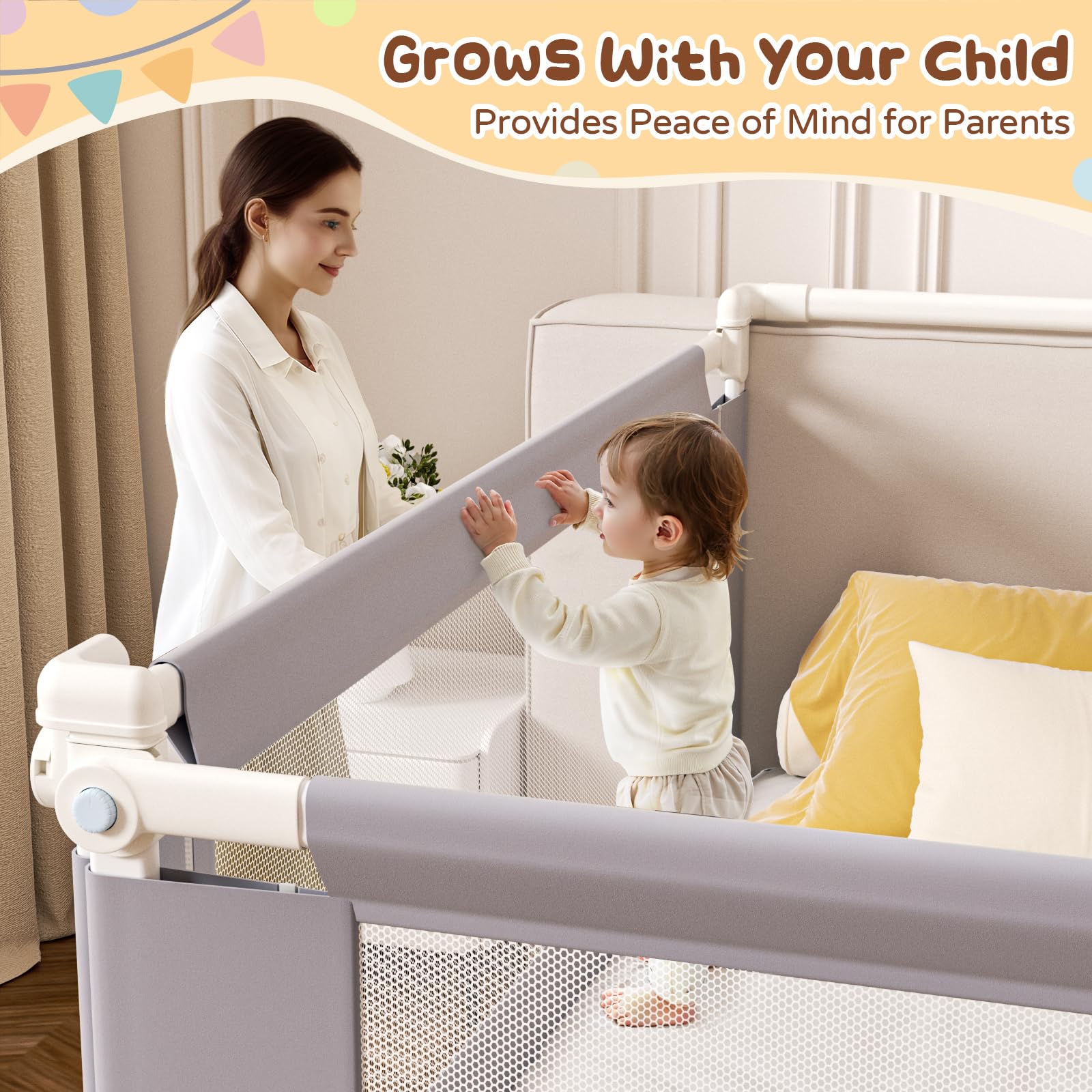 3-Piece King Size Bed Rail for Toddlers - Adjustable Safety Bed Guard for Kids & Baby, Anti-Roll Off Protection for King Beds - Perfect for Nursery, Daycare & Travel Use