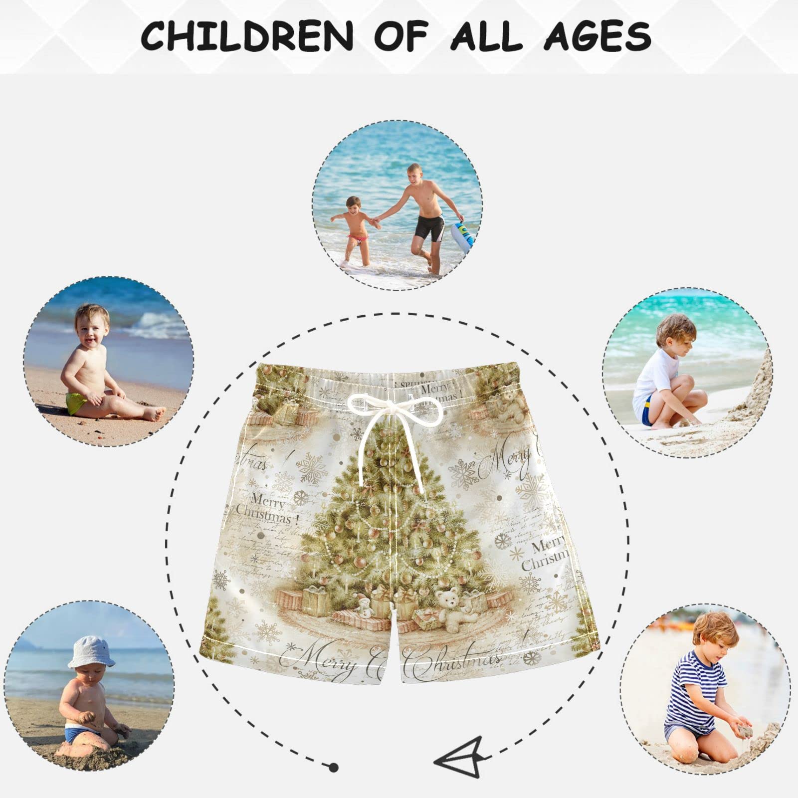 Visesunny Elegant Christmas Tree Boys Swim Trunks - Quick Dry Swimwear for Kids & Toddlers | Perfect for Beach, Pool & Summer Water Activities