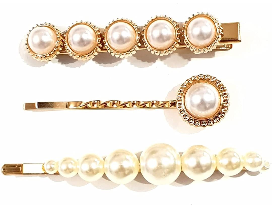 Elegant Pearl & Rhinestone Hair Clips for Women - Korean Style Hair Barrettes Set of 3 - Perfect for Weddings, Parties & Daily Hair Accessories - Fashionable Gift for Women & Girls (CLIP-3)