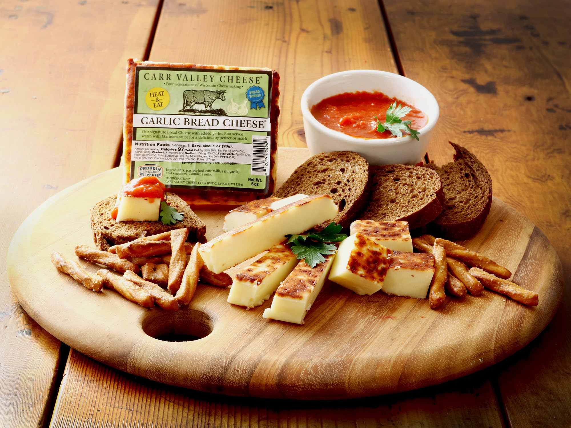 Carr Valley Bread Cheese® 3-Pack - Garlic Flavored Wisconsin Grilling Cheese (3 x 6 oz) | Heat & Eat Snack for Sandwiches, Salads & Charcuterie Boards | Perfect for BBQs, Camping & Appetizers
