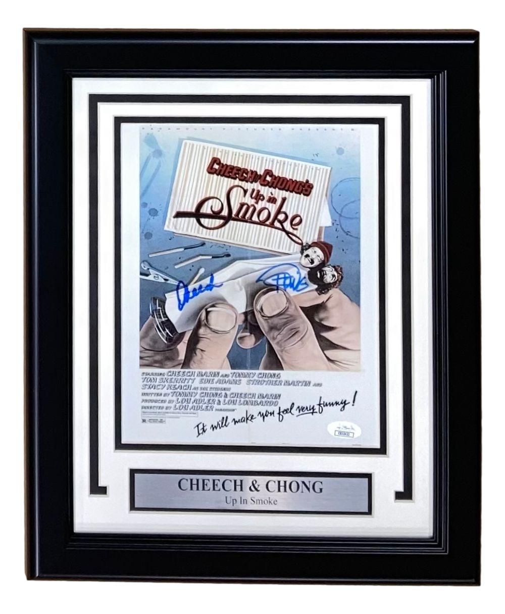 Cheech & Chong Signed Framed 8x10 Up In Smoke Photo with JSA COA - Limited Edition Collectible Memorabilia for Movie Fans & Cannabis Culture Enthusiasts - Perfect for Home Theater Decor, Man Cave Display or Gift for Stoner Comedy Lovers