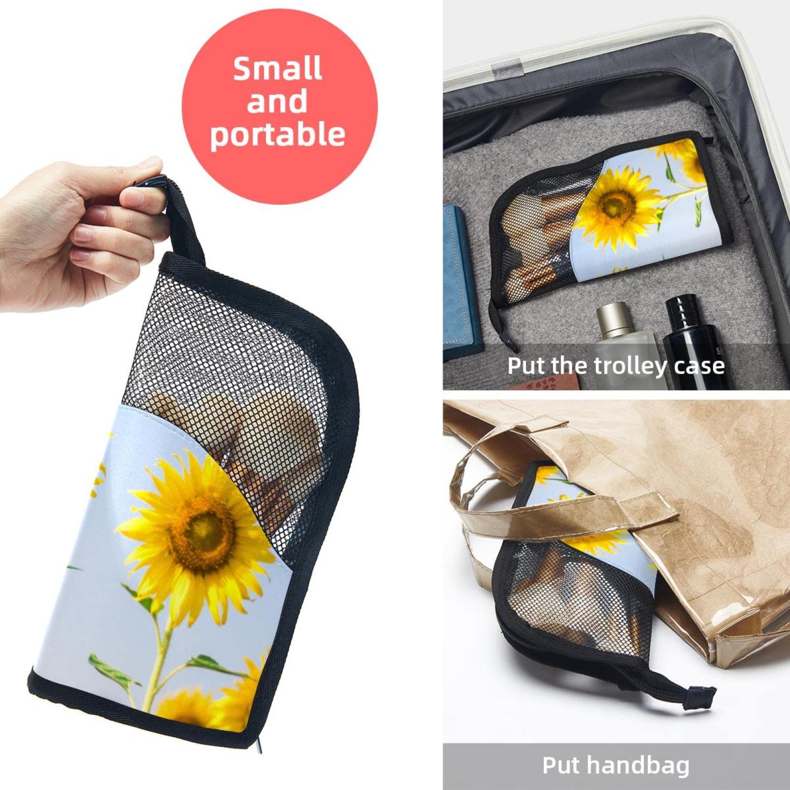 12-Piece Makeup Brush Organizer Bag with Sunflower Sunglasses Design - Portable Cosmetic Brush Holder Case for Travel & Home Storage