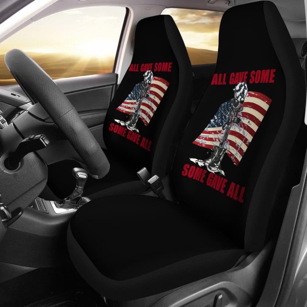 Patriotic Car Seat Covers - Military Tribute Design with 'All Gave Some, Some Gave All' Slogan - Perfect for Veterans Day, Memorial Day & 4th of July Celebrations - Durable Front Seat Protectors for Trucks & SUVs