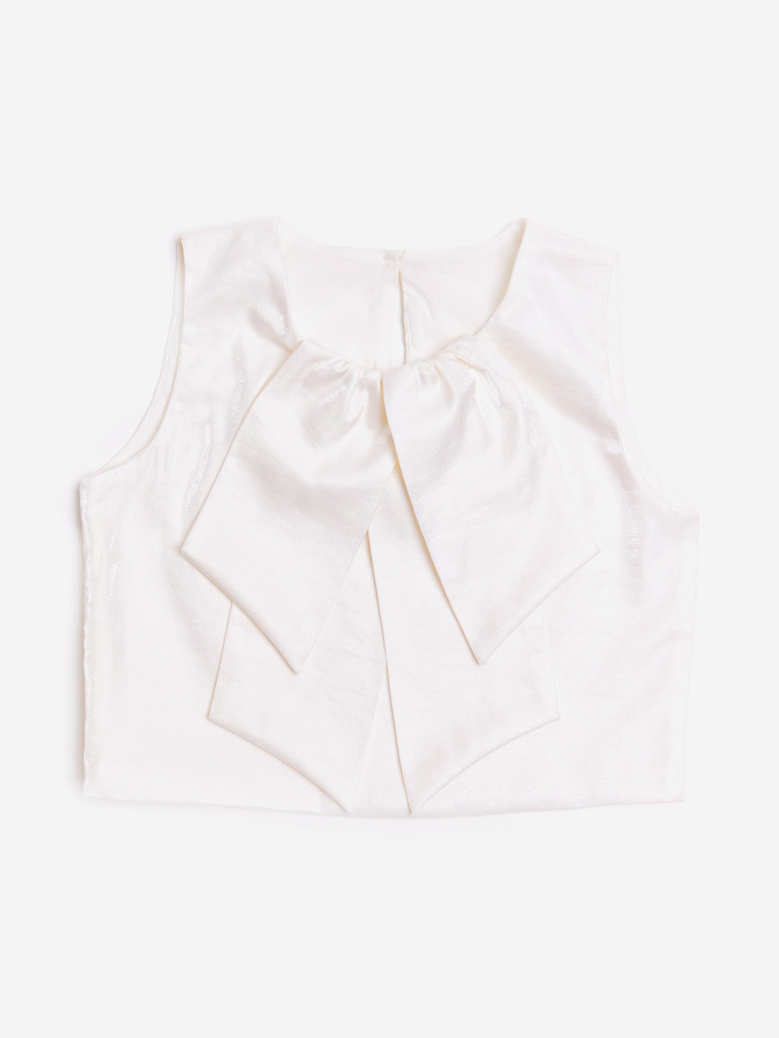 BCBG Girls Ivory Bow Blouse - Elegant Ruffled Top for School, Parties & Special Occasions