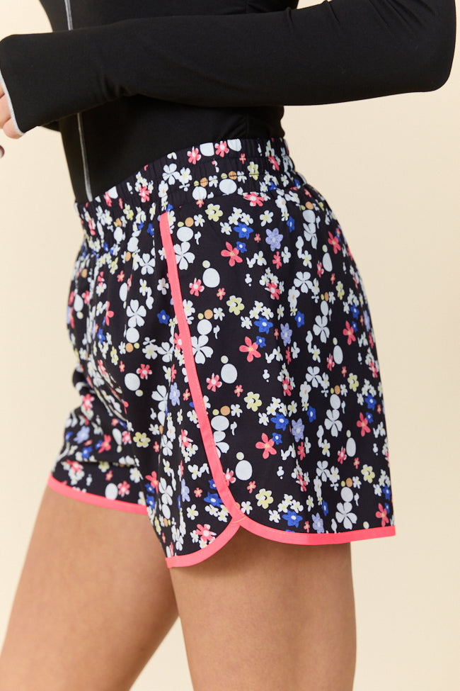 On The Move Multi Floral Contrast Trim Running Shorts for Women - Lightweight Breathable Workout Shorts - Perfect for Jogging, Gym & Yoga - FINAL SALE