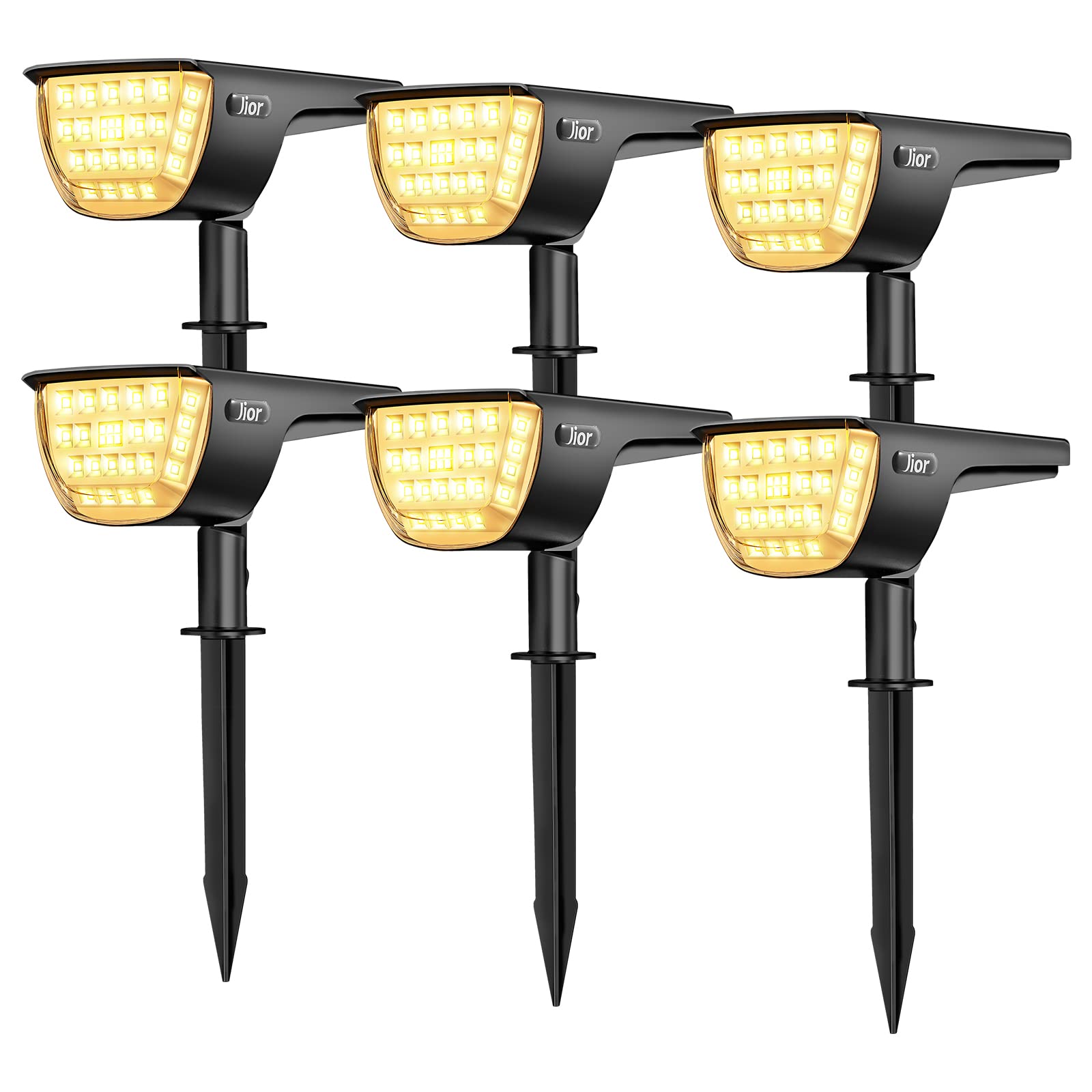 Jior Solar Lights Outdoor Waterproof IP65 - 2-in-1 Adjustable Solar Landscape Spotlights & Wall Lights for Garden, Yard, Driveway, Walkway, Pool, Patio - 6 Pack Warm White - Perfect for Pathway Illumination & Backyard Decor