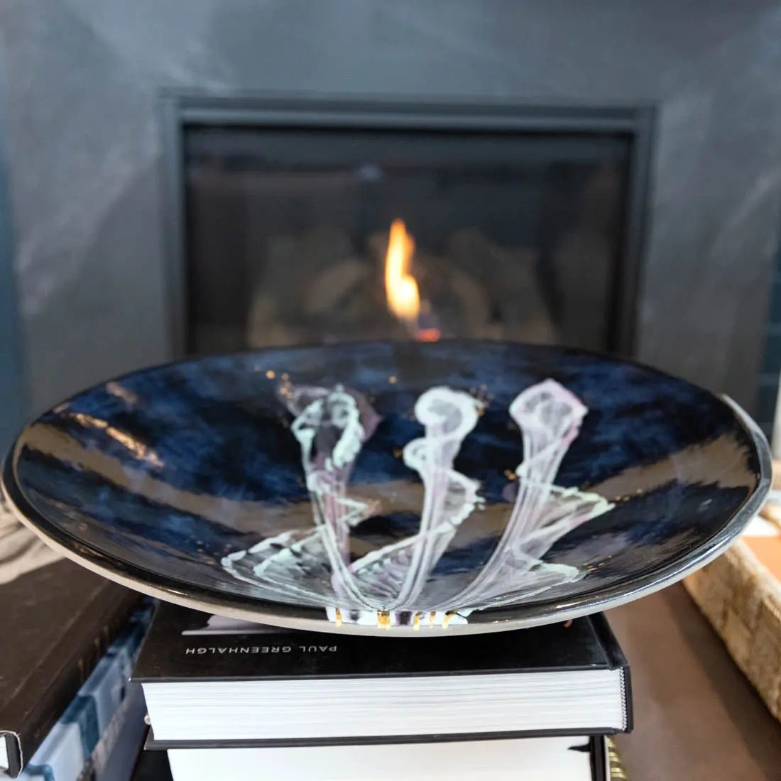 XL Gray Stoneware Serving Platter with Abstract Art & Real Gold - Elegant Dinnerware for Entertaining, Holiday Parties & Special Occasions | Creative Collection (55)