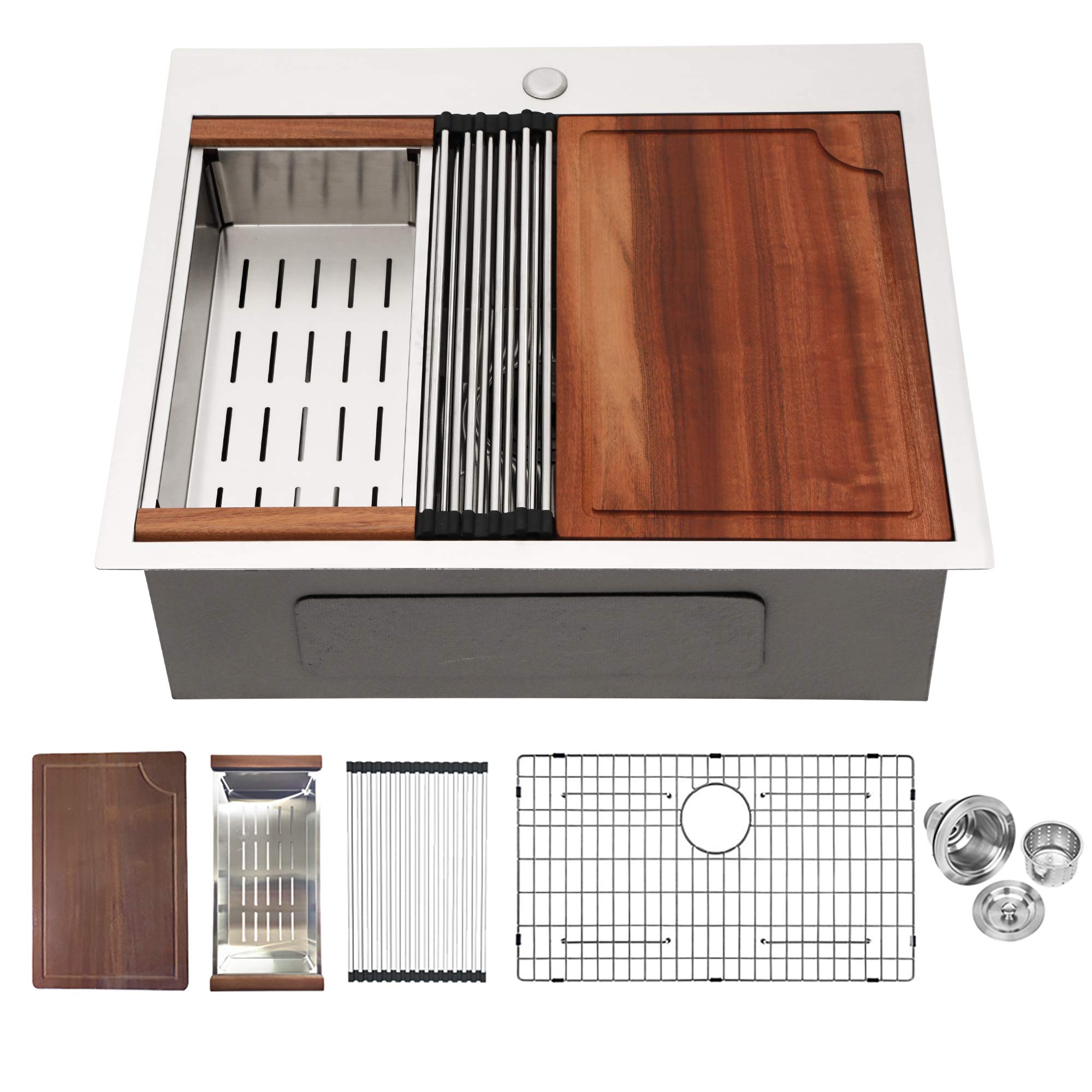 Logmey 25 x 22 Inch Stainless Steel Single Bowl Kitchen Sink - 18 Gauge Drop-In Topmount Workstation Sink for Bar Prep & Food Preparation | Perfect for Home Kitchens, Restaurants & Commercial Use