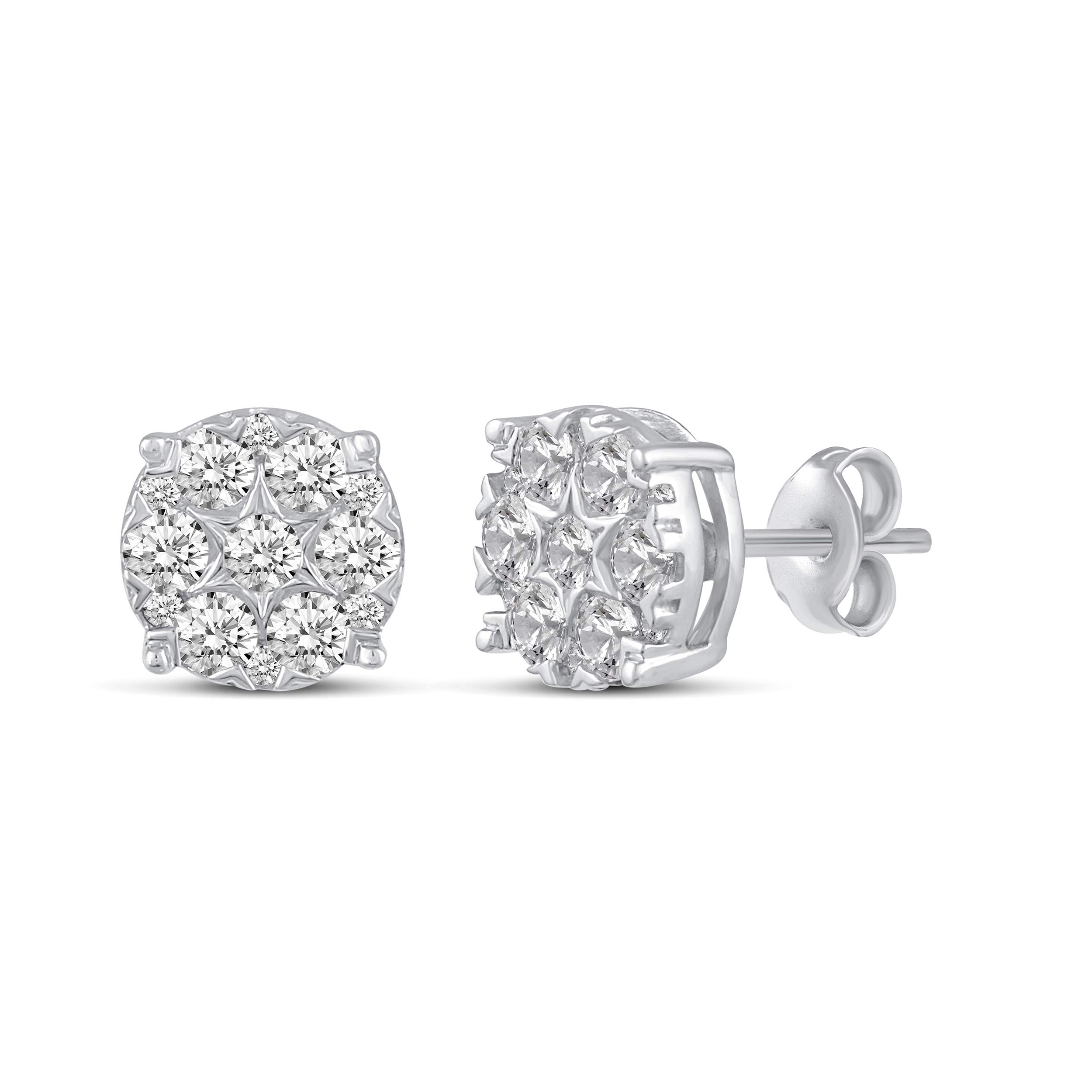 1/2 Cttw - 1 Cttw Natural Diamond Stud Earrings for Women in 925 Sterling Silver (Choose Size & Shape) | Elegant Everyday Jewelry & Special Occasion Gift