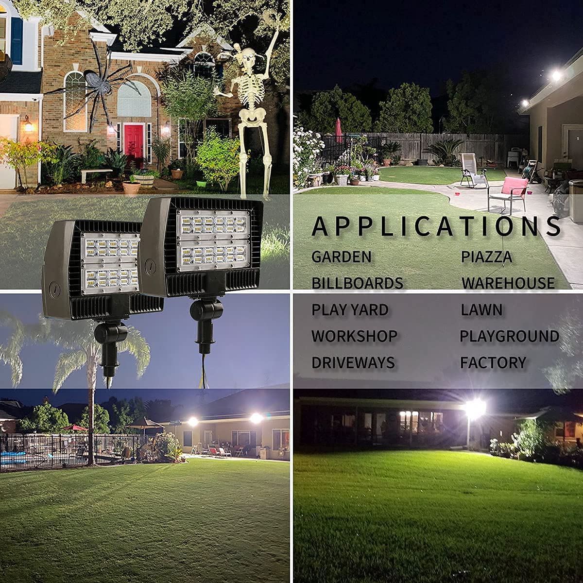 ELECALL 50W LED Flood Light Outdoor, 6500LM 5000K Daylight White, IP65 Waterproof, 130LM/W High Efficiency, 120-277V Wide Voltage, ETL Certified (2-Pack) - Perfect for Yard, Garden, Warehouse, Flag Pole, and Play Area Lighting