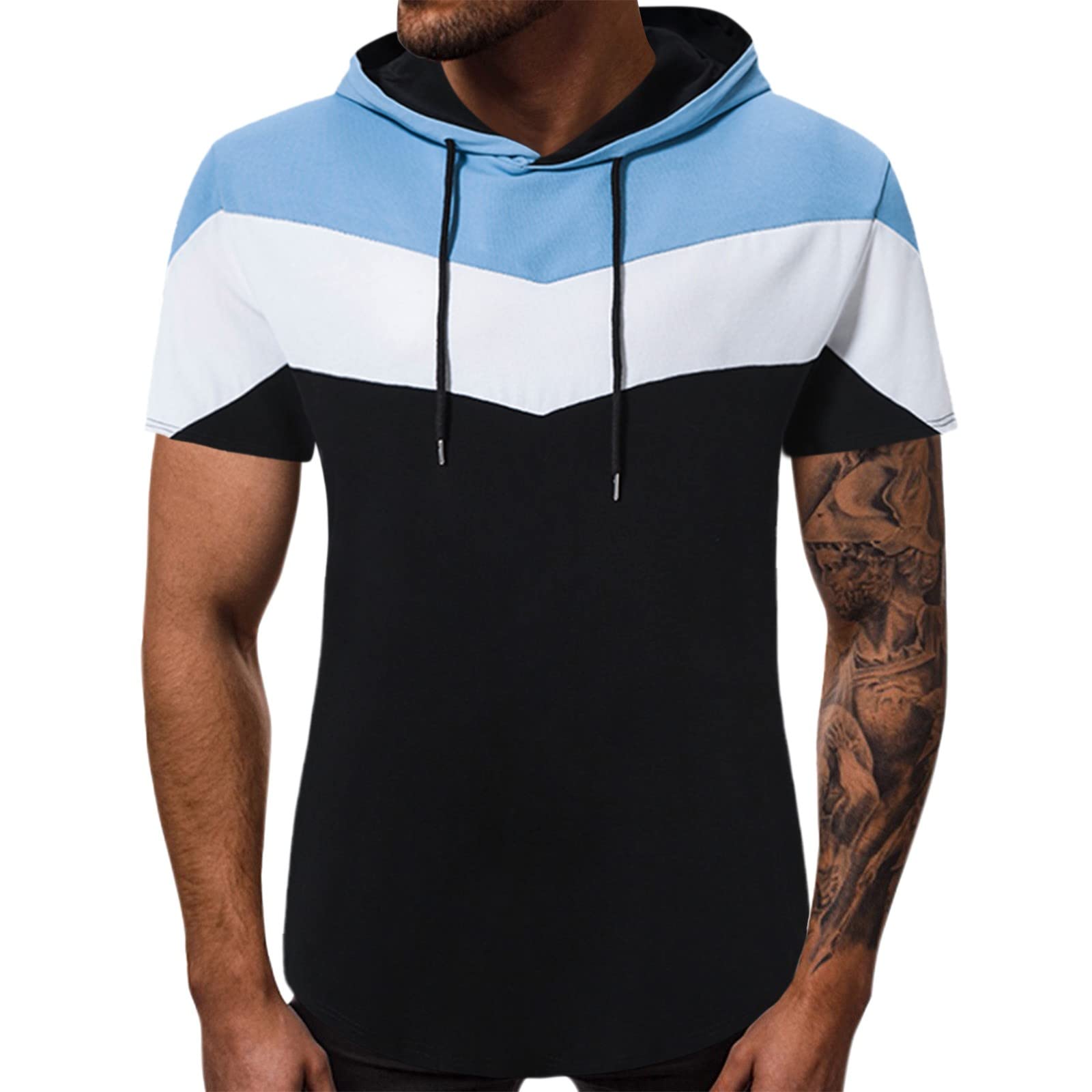 Men's Gray Colorblock Hoodie - Plus Size Loose Fit for Travel & Leisure