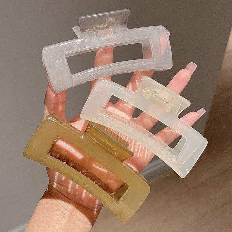 BIG BOX - Large Hair Claw Clips for Women & Girls, Fashionable Bright Stitching Hair Clips for Thick & Medium Hair, Non-Slip Rectangle Hair Claw Clips (4PCS) - Perfect for Updos, Ponytails & Everyday Styling