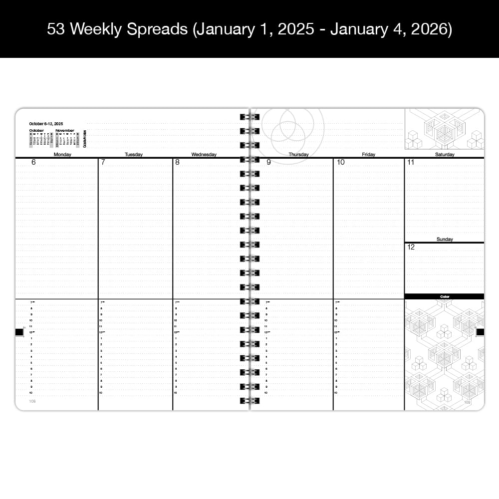 2025 Geometric Coloring Day Planner - Daily & Weekly Scheduling, Goal Planning with Lines, Shapes & Pattern Coloring Pages (8.5
