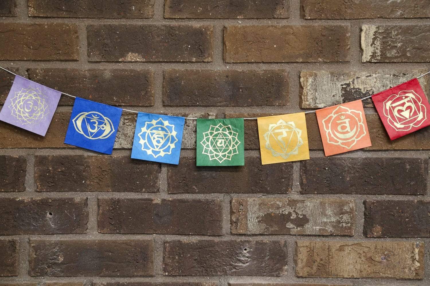7 Chakra Lokta Paper Prayer Flags - Handmade Nepalese Spiritual Decor for Meditation, Yoga & Home Blessing | Perfect for Healing Spaces, Altars & Outdoor Gardens