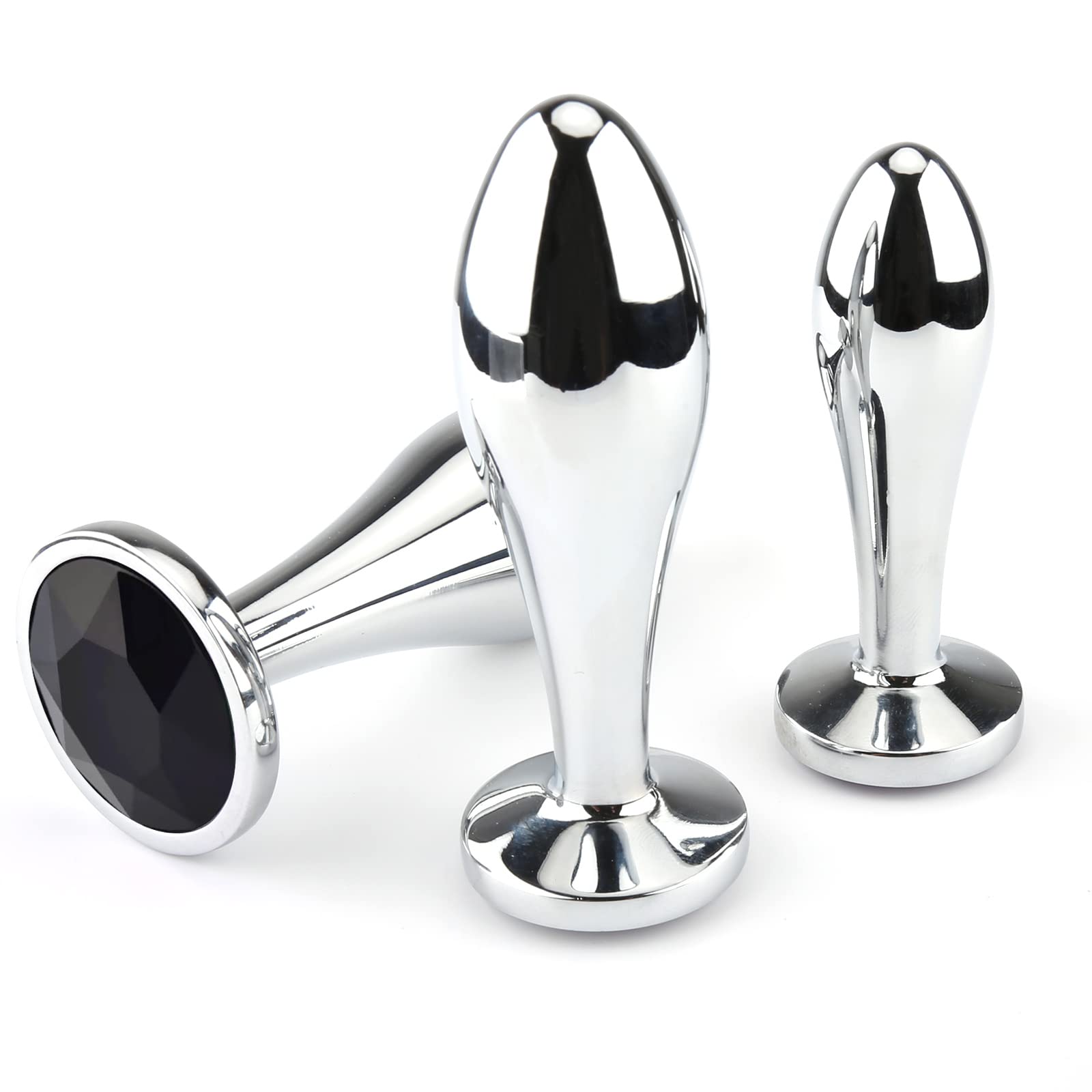 Premium 3Pcs Metal Anal Plug Set - Luxury Jewelry Design Adult Sex Toys for Men & Women, Black - Perfect for Couples Play, BDSM & Solo Pleasure