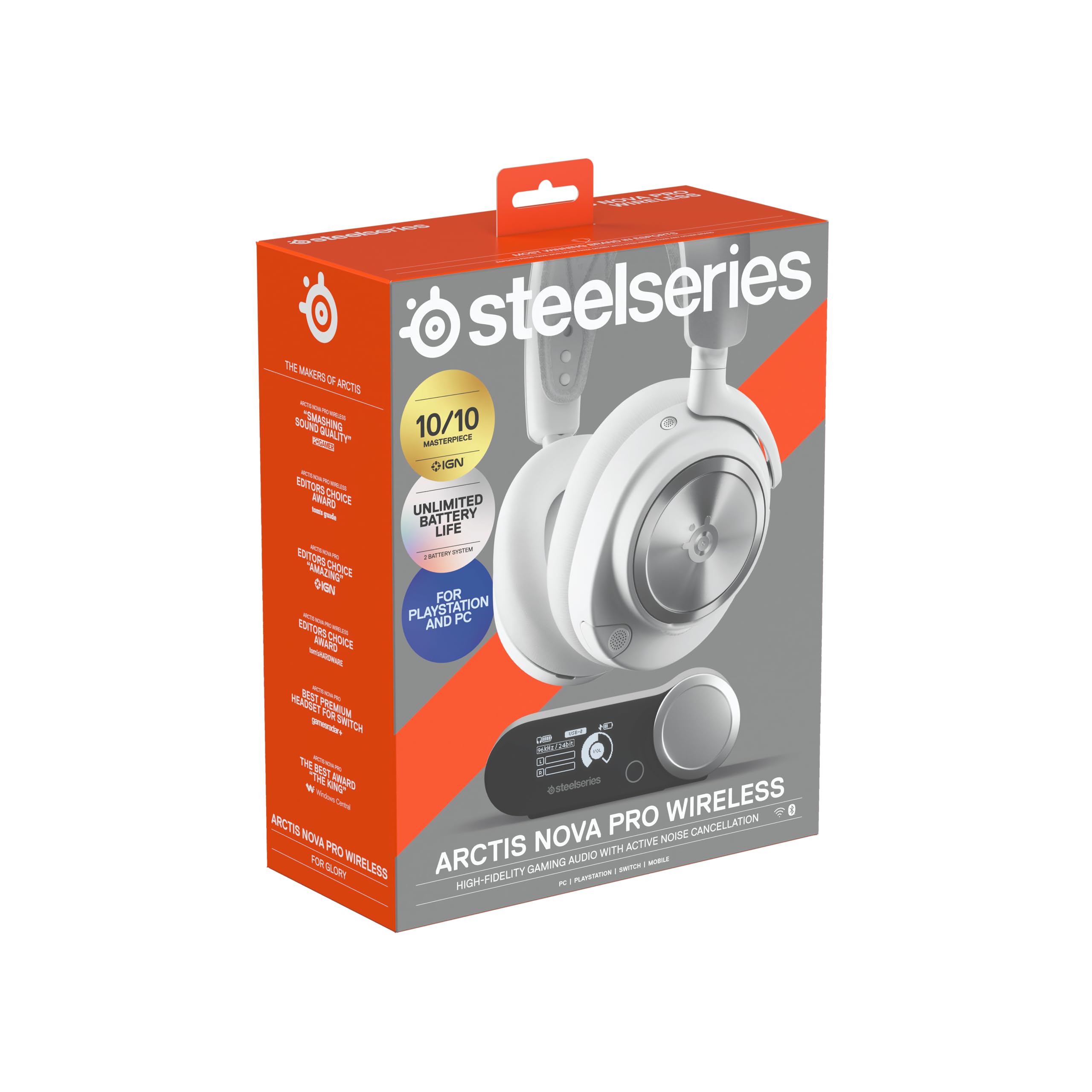 SteelSeries Arctis Nova Pro Wireless Gaming Headset with Active Noise Cancellation - Hi-Res Neodymium Drivers - Infinity Power System - ClearCast Gen 2 Mic - Multi-Platform Compatible (PC, PS5, Nintendo Switch, Mobile) - White - Perfect for Competitive Gaming, Streaming & Home Office Use