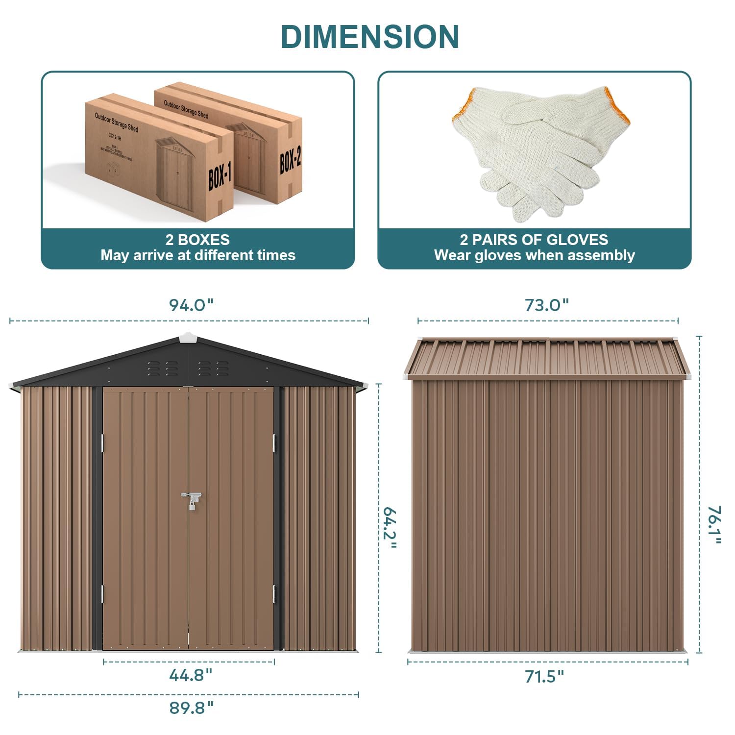 Gizoon 8x6 FT Galvanized Metal Outdoor Storage Shed - Double Lockable Doors, Weather-Resistant Garden Shed for Backyard, Patio & Lawn (Light Brown) | Perfect for Storing Tools, Equipment & Seasonal Items