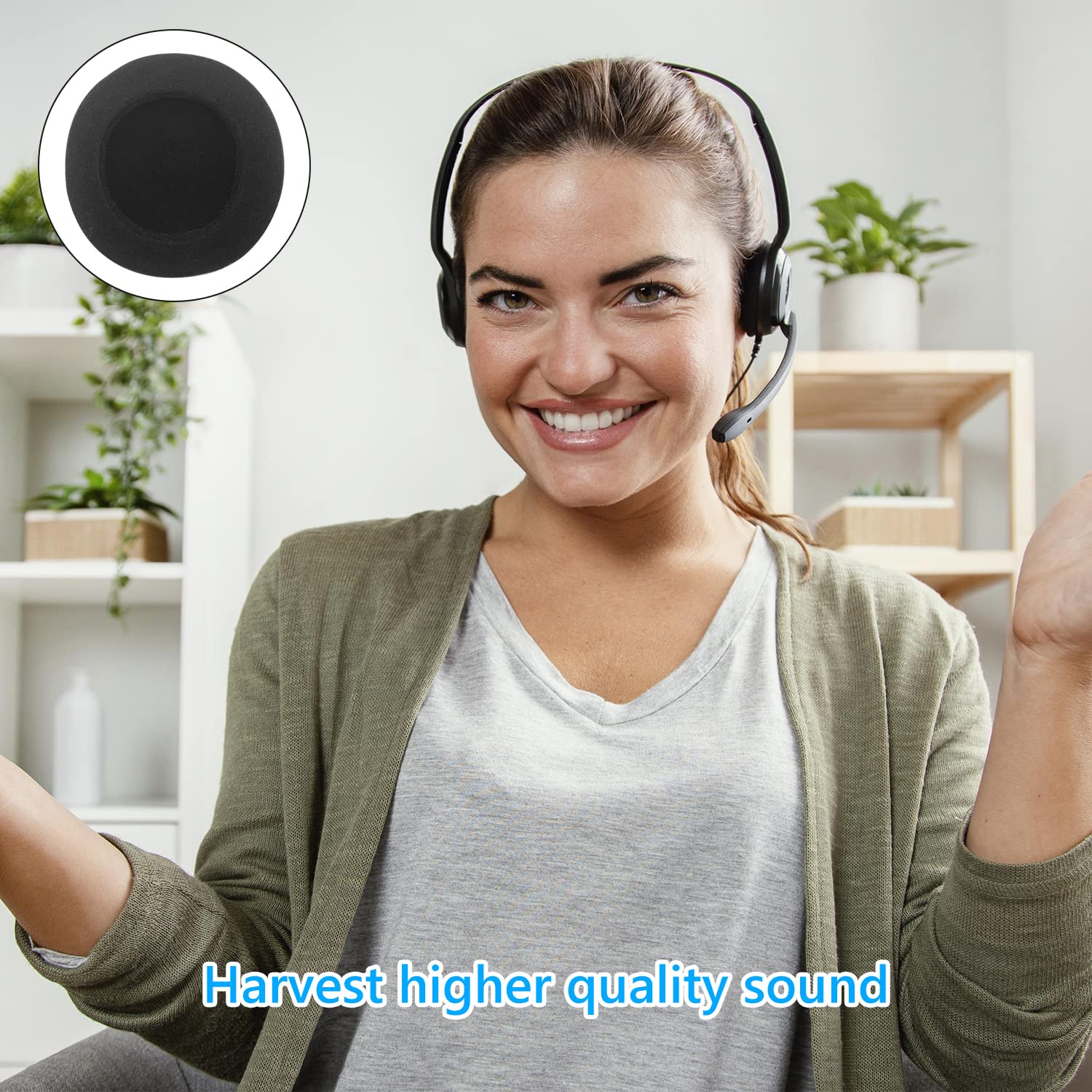 CHEERYMAGIC Replacement Foam Ear Cushions for Office Headsets - Soft Breathable Earpads Compatible with Most Standard Size Telephone Headsets (A9HMEJT) - Perfect for Call Centers, Office Work & Long Wear Comfort