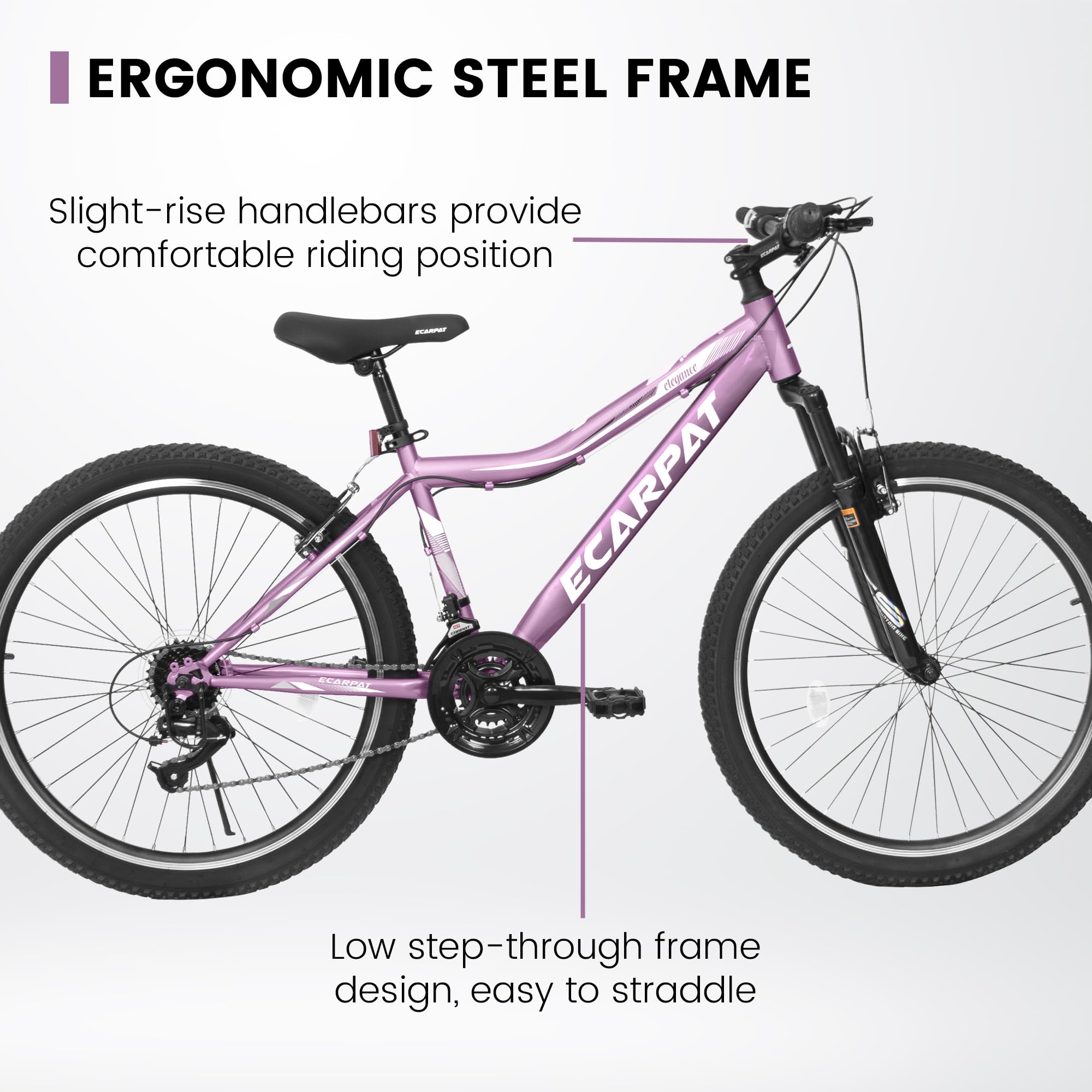 24-26 Inch Women's Mountain Bike with Disc/V Brakes - 21 Speed Steel Frame Bicycle with Suspension Fork - Stylish Commuter Bike for Adults & Teens - Perfect for Urban Trails, Snow Riding & Daily Commutes