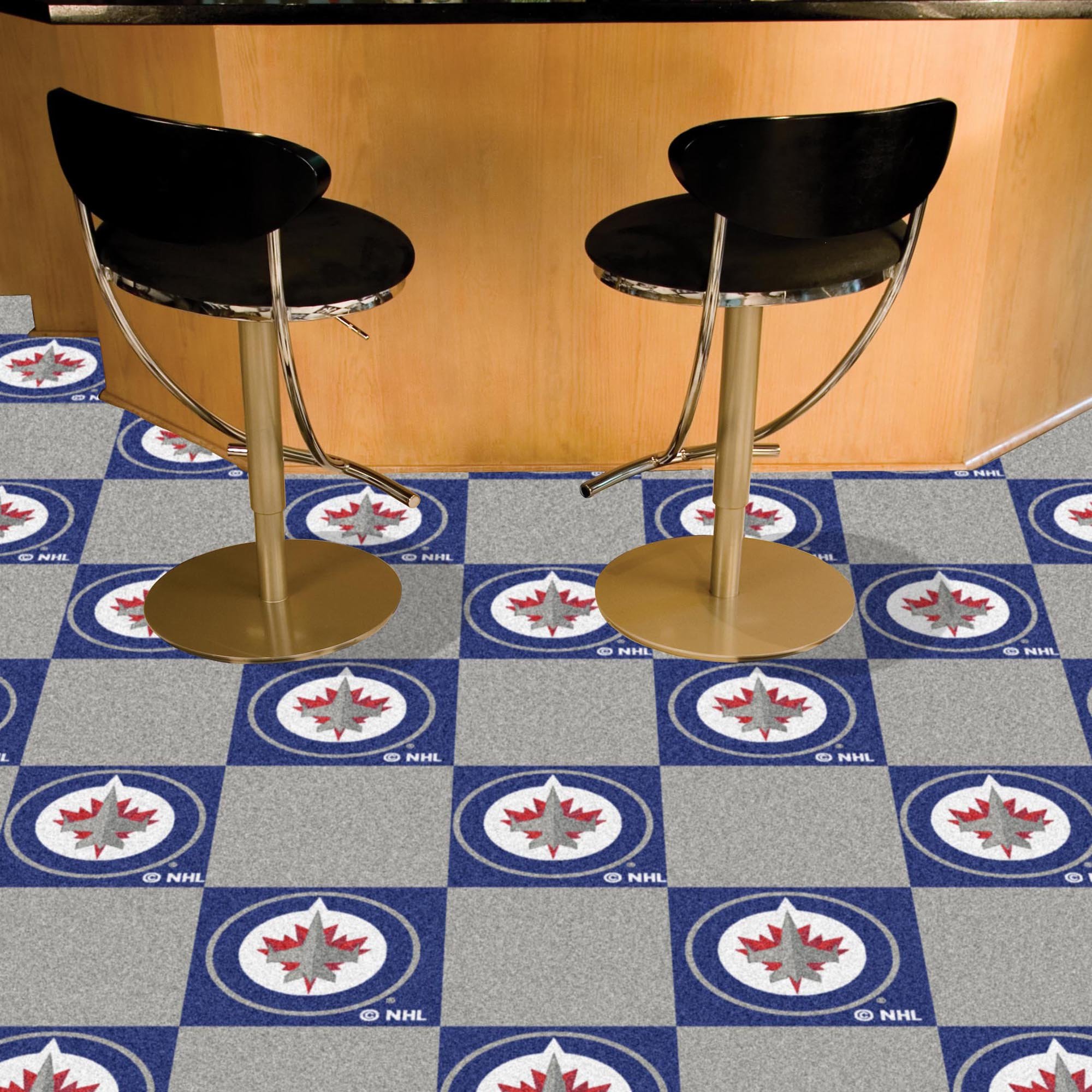 FANMATS 10692 Winnipeg Jets Team Logo Carpet Tiles - 45 Sq Ft Set for Home, Office & Game Room Flooring - Durable & Easy to Install Sports Decor
