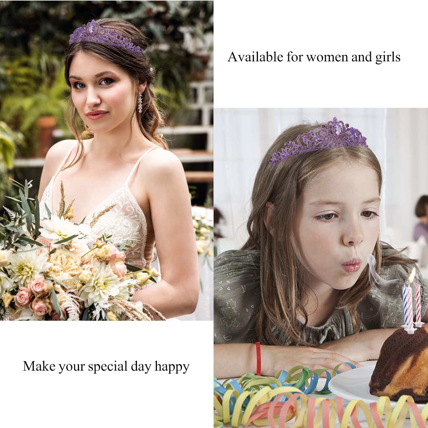 Elegant Purple Crystal Tiara & Colorful Birthday Sash Set for Women & Girls - Princess Crown Gift for Birthday Parties, Bachelorette Celebrations & Special Occasions