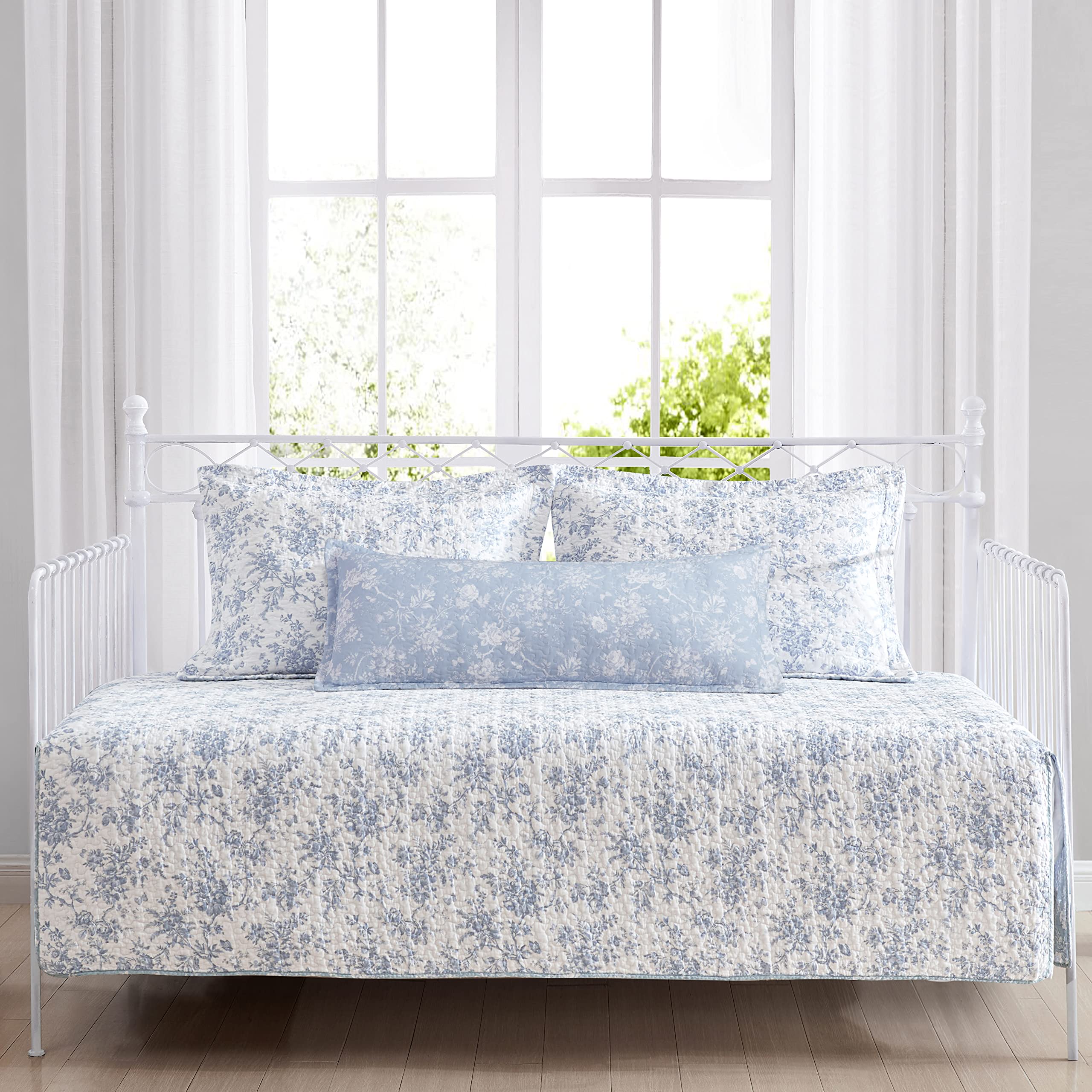 Laura Ashley Home Floral Daybed Set - Blue Walled Garden Print Bedding with Matching Shams & Pillow Covers, All-Season Home Decor for Guest Rooms, Sunrooms & Cozy Reading Nooks