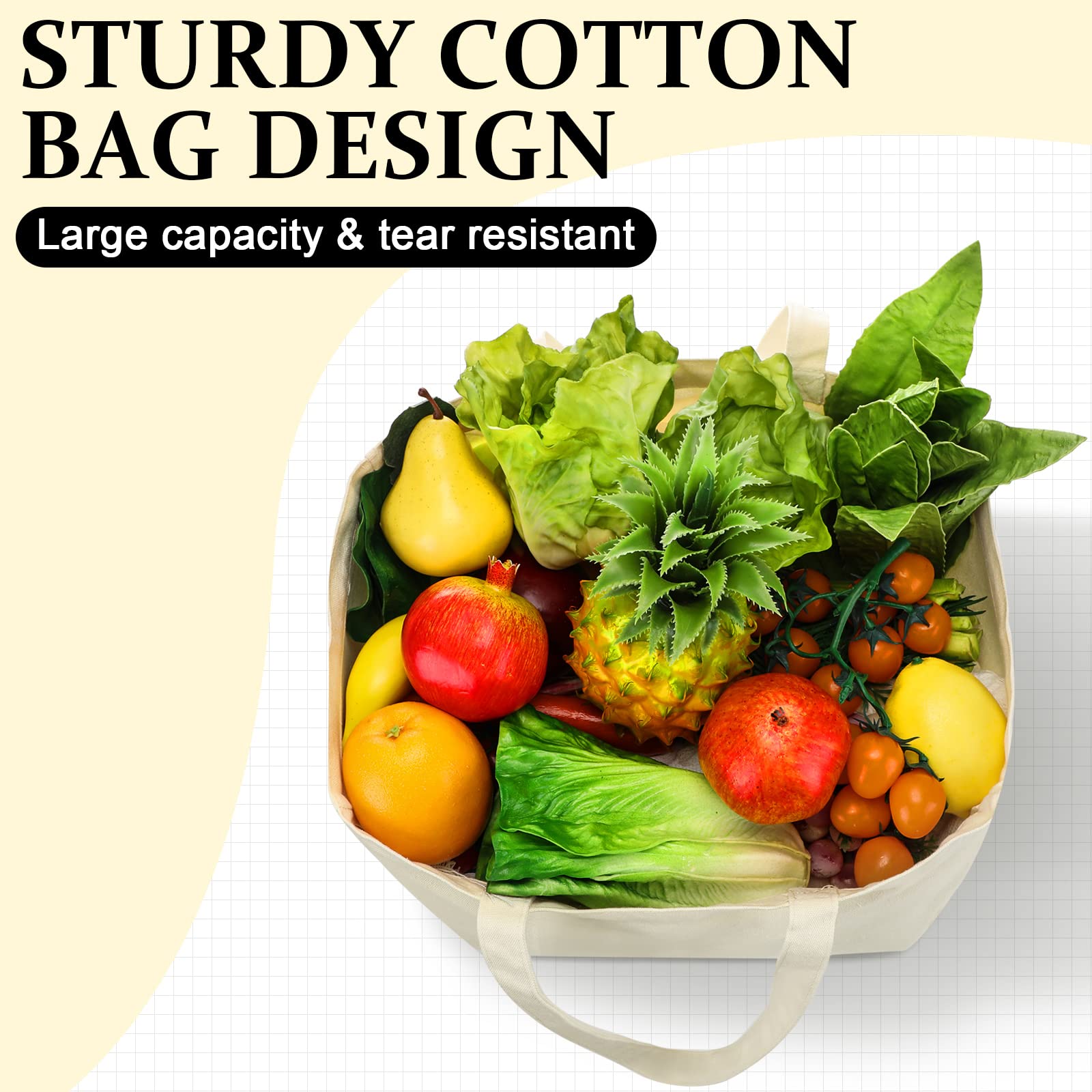 Reginary 12 Pack Large Canvas Grocery Bags - 14x14x7.9 Inch Reusable Shopping Tote Bags with Handles, Bulk Blank Eco-Friendly Pouches | Perfect for Grocery Shopping, Farmers Market, Beach Trips & Storage