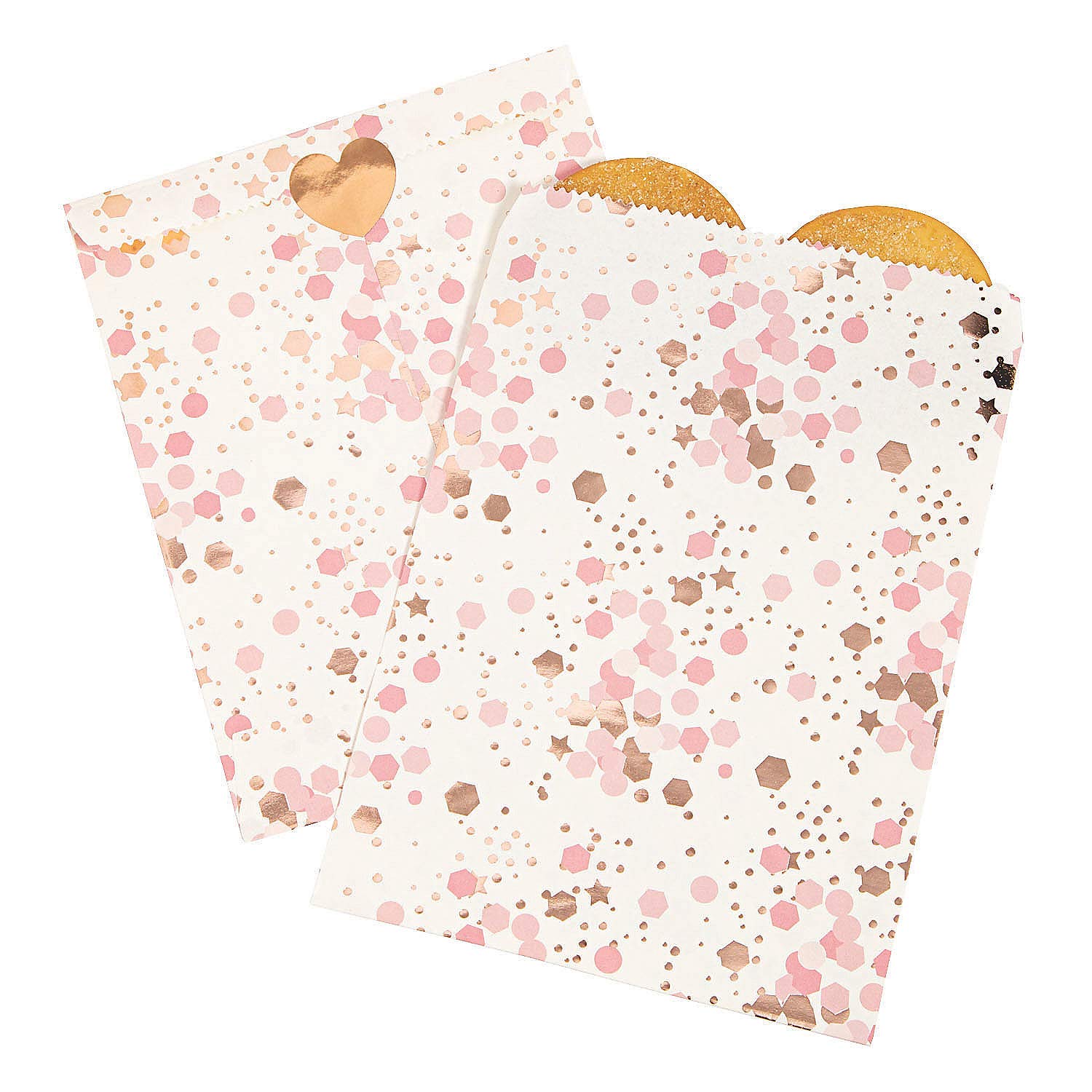 Fun Express Rose Gold Bridal Shower Treat Bags - 12 Pack of 5.75x8 Inch Elegant Party Favor Bags for Weddings, Baby Showers & Special Events - Perfect for Cake, Candy, Gifts & Wedding Favors