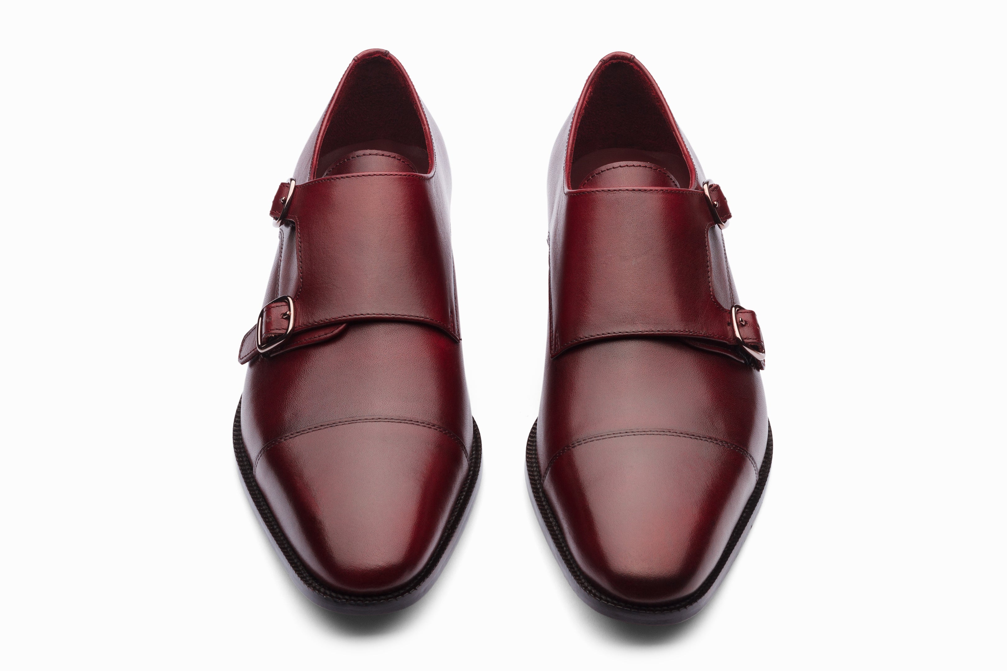 Premium Dark Burgundy Toecap Double Monk Strap Dress Shoes for Men - Elegant Business & Formal Occasions