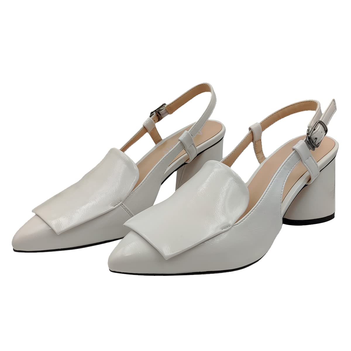 Axellion Women's Chunky Heel Sandals - Slingback Pumps with Pointed Toe & Square Heel - Top Grain Leather Dress Shoes for Party, Wedding & Office Wear - Comfortable High Heels for Women