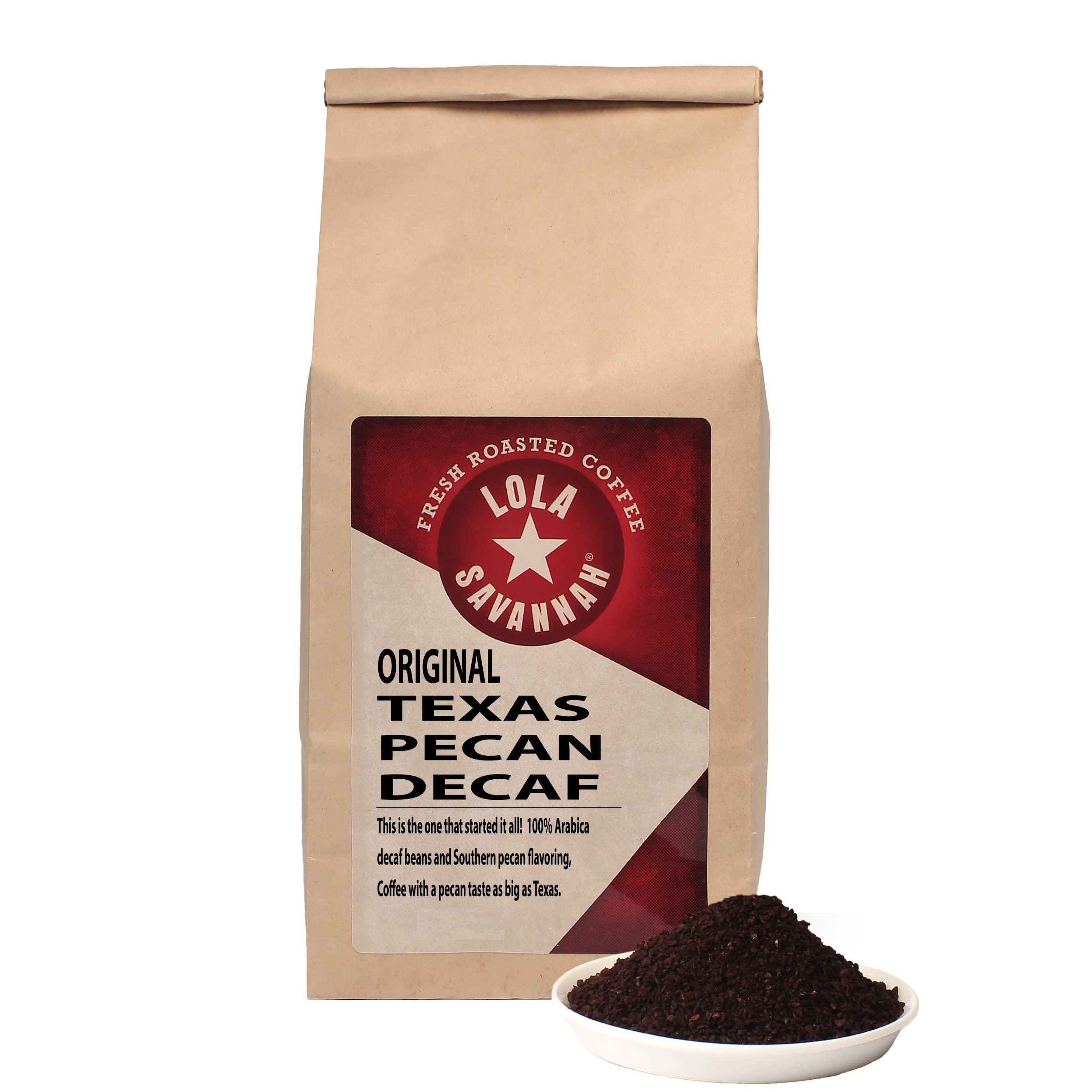 Lola Savannah Texas Pecan Ground Decaf Coffee - 5 Pound Bag | Rich Nutty Flavor for Home Brewing, Office Use & Gift Giving