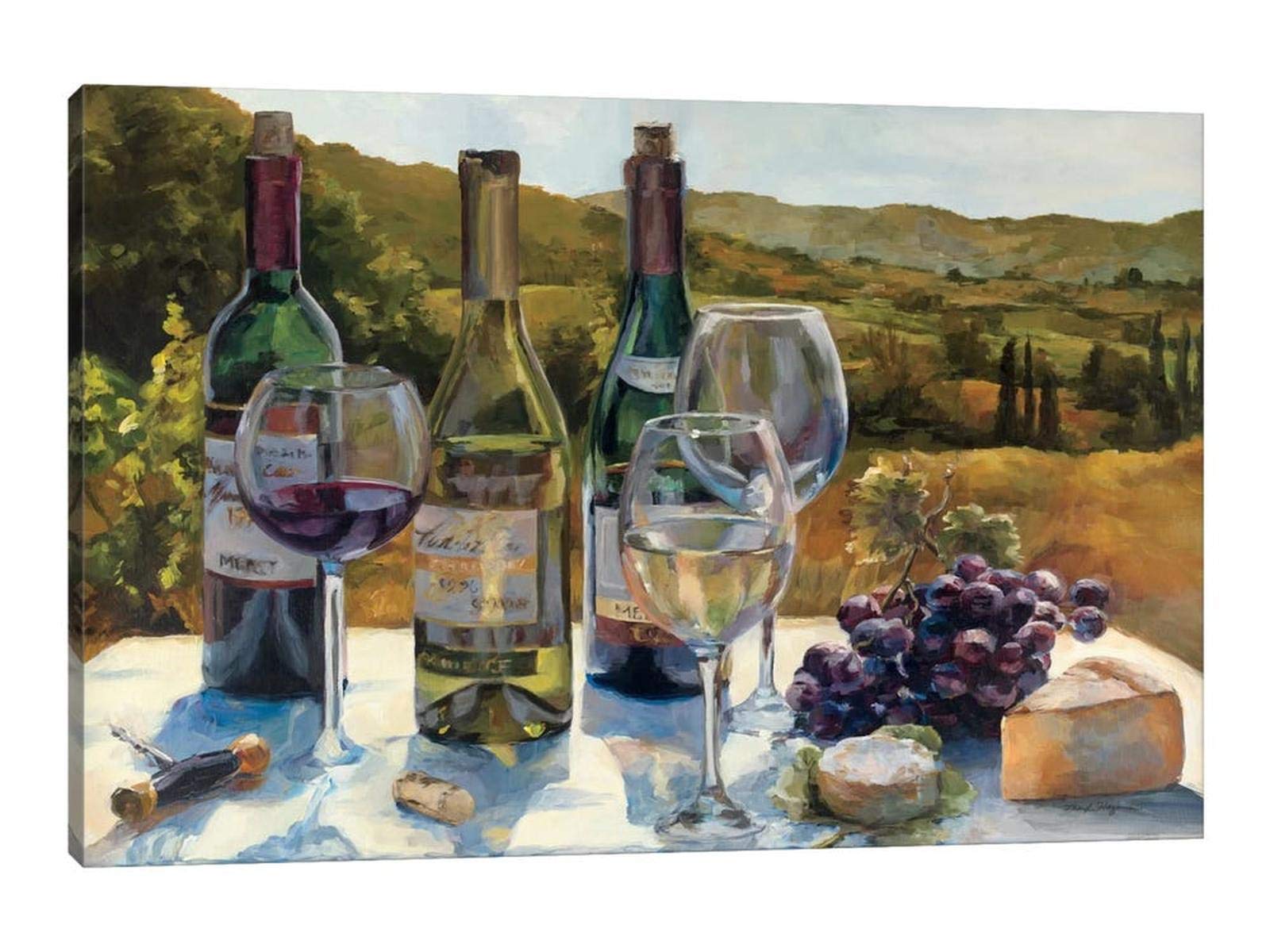 Vintage Wine and Cups Wall Art Decor - 32x48 Inches Kitchen Dining Room Painting Set for Bar, Cafe & Home Decor | Perfect for Farmhouse, Rustic & Retro Style Interiors