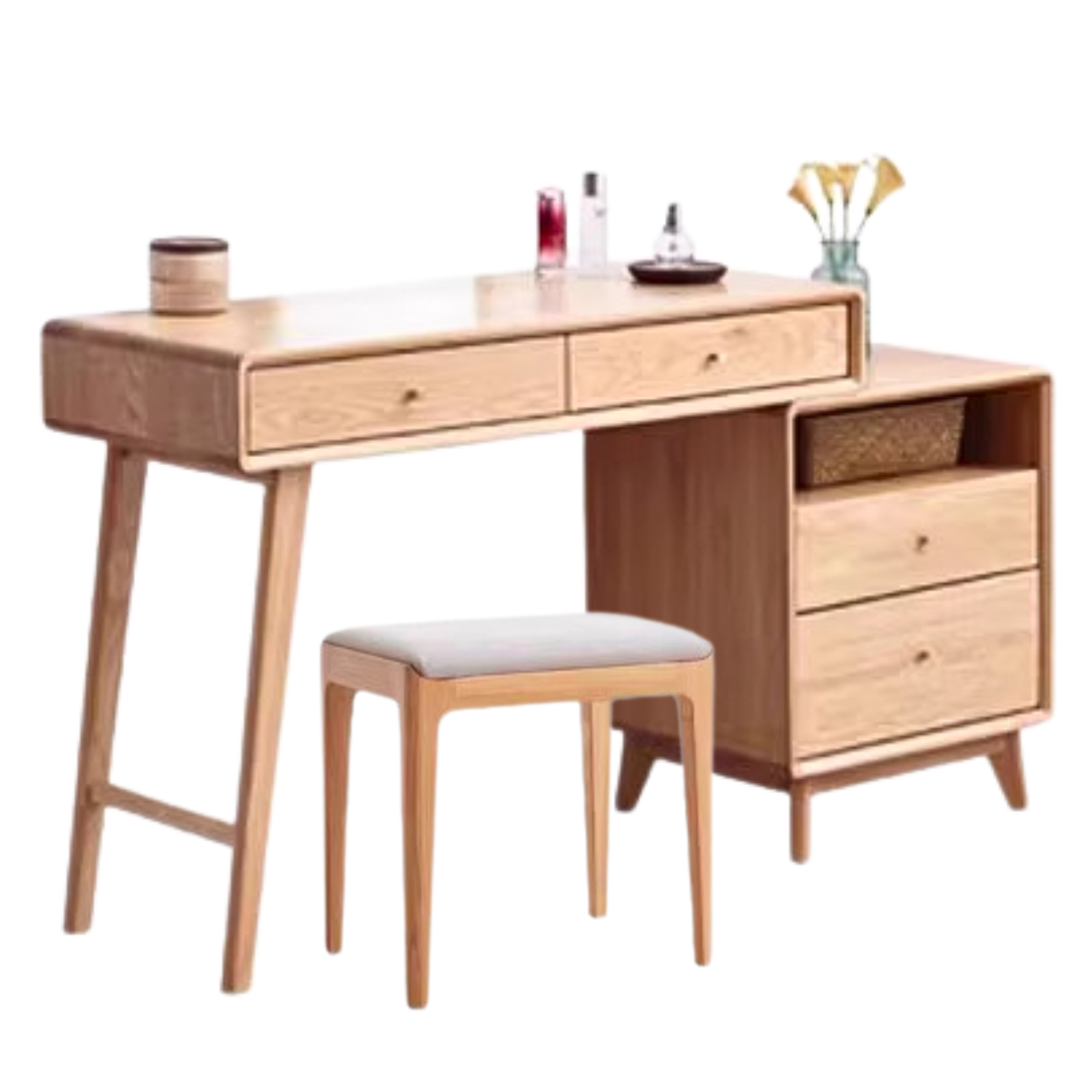 Solid Oak Wood Extendable Vanity Dressing Table with Mirror - Perfect for Bedroom Makeup & Jewelry Storage