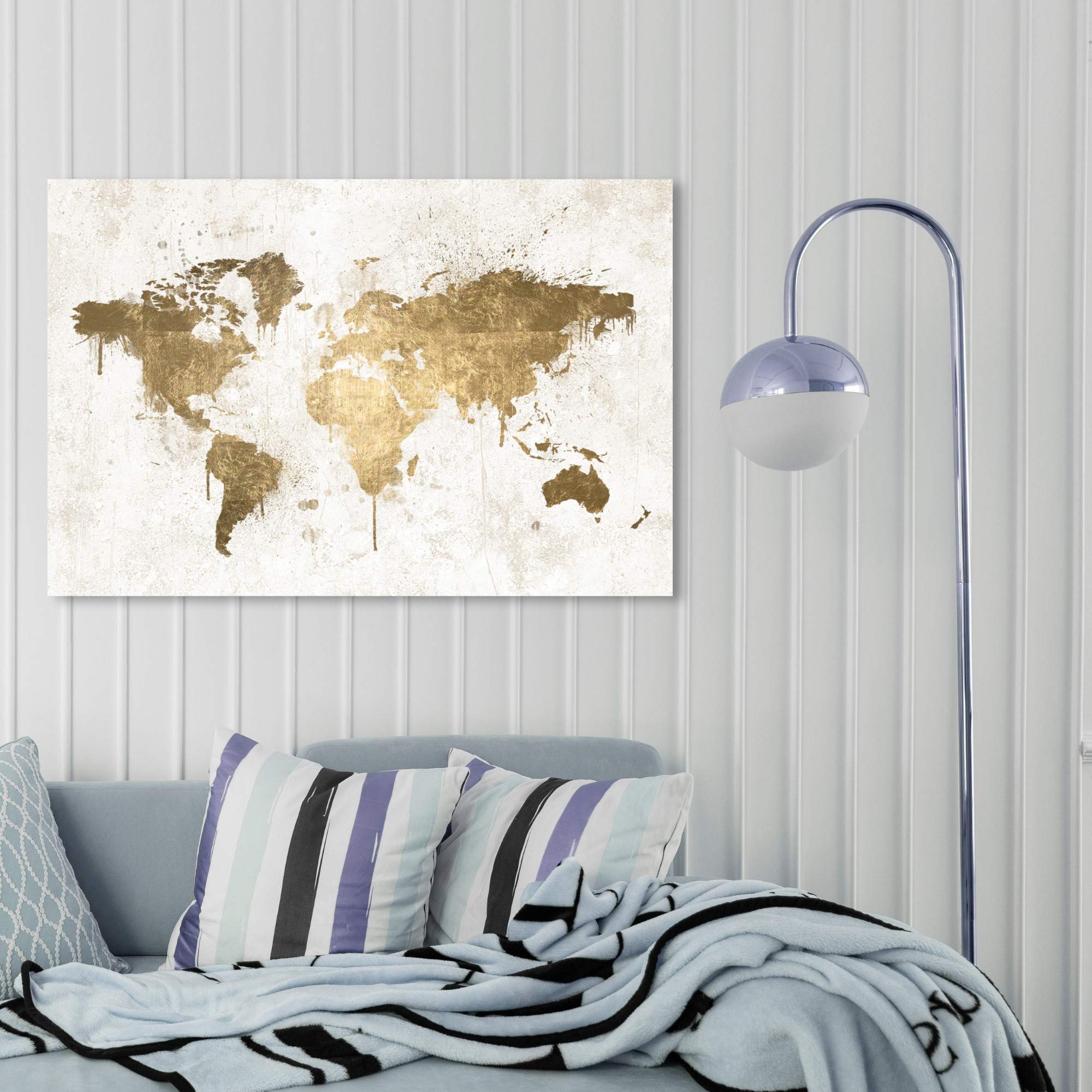 Oliver Gal Artist Co. World Map Wall Art Canvas Print - 'Mapamundi White Gold' Modern Home Decor for Living Room, Office & Bedroom