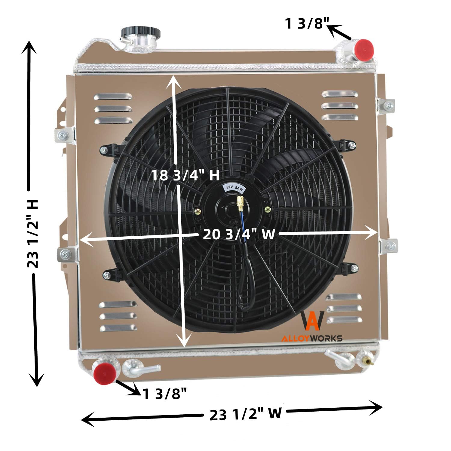 AlloyWorks 4-Row Full Aluminum Radiator Shroud Fan Relay Kit - Compatible with 1988-1995 Toyota Pickup 4Runner SR5 DLX 3.0L V6 Engines (Downflow Radiators, AT, 23.5
