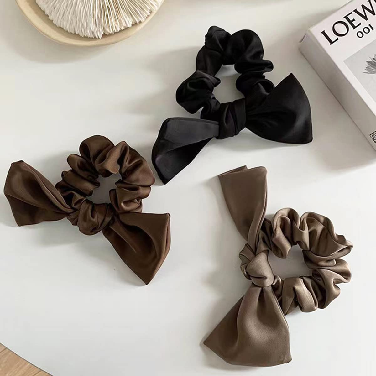 SciCent Satin Hair Scrunchies for Women & Girls - 2 Pack Silk Hair Bands for Frizz & Breakage Prevention, Soft Ponytail Holders (Coffee) - Perfect for School, Work & Everyday Styling